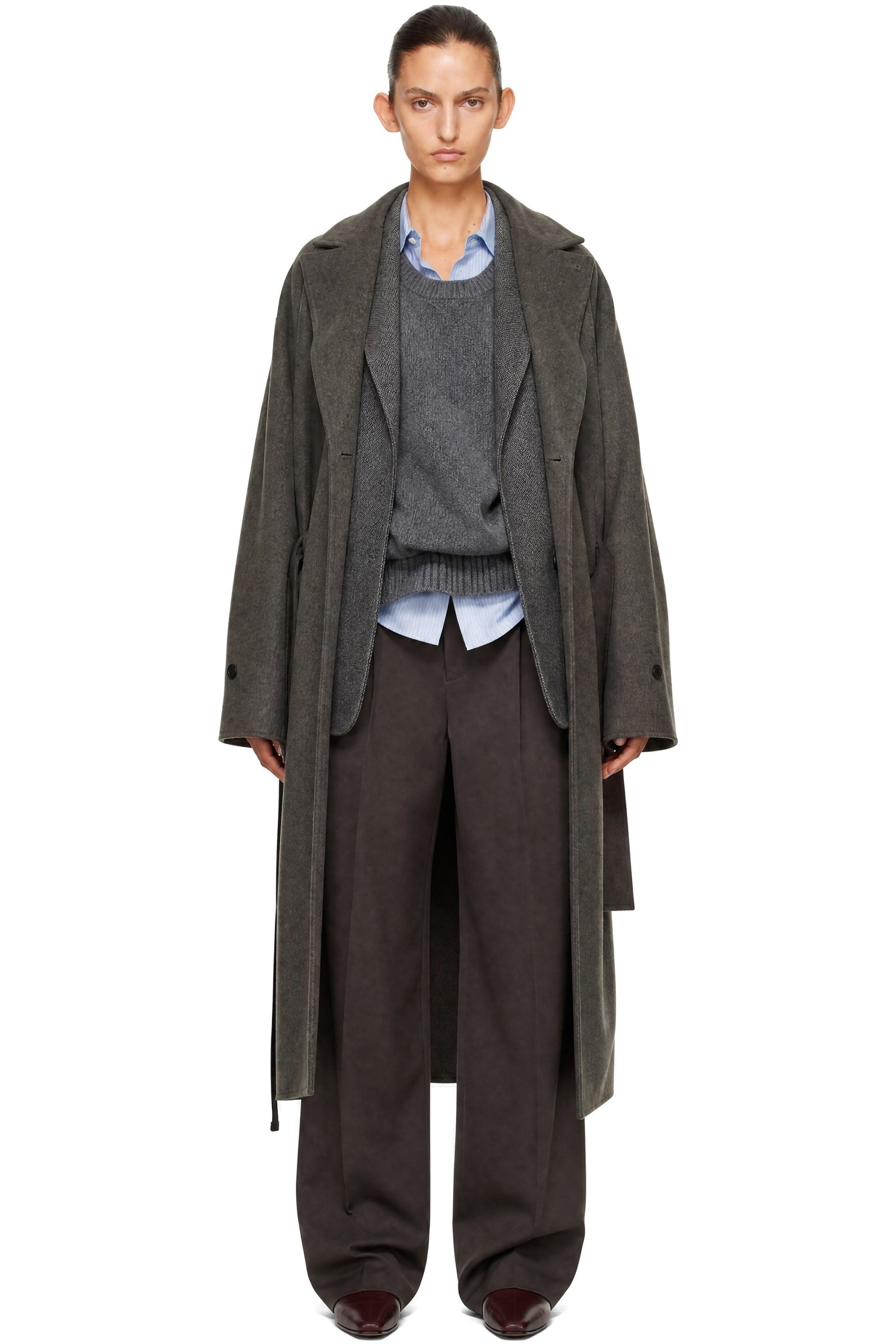 ssstein - Taupe Doeskin Oversized Peak Lapel Chester Coat