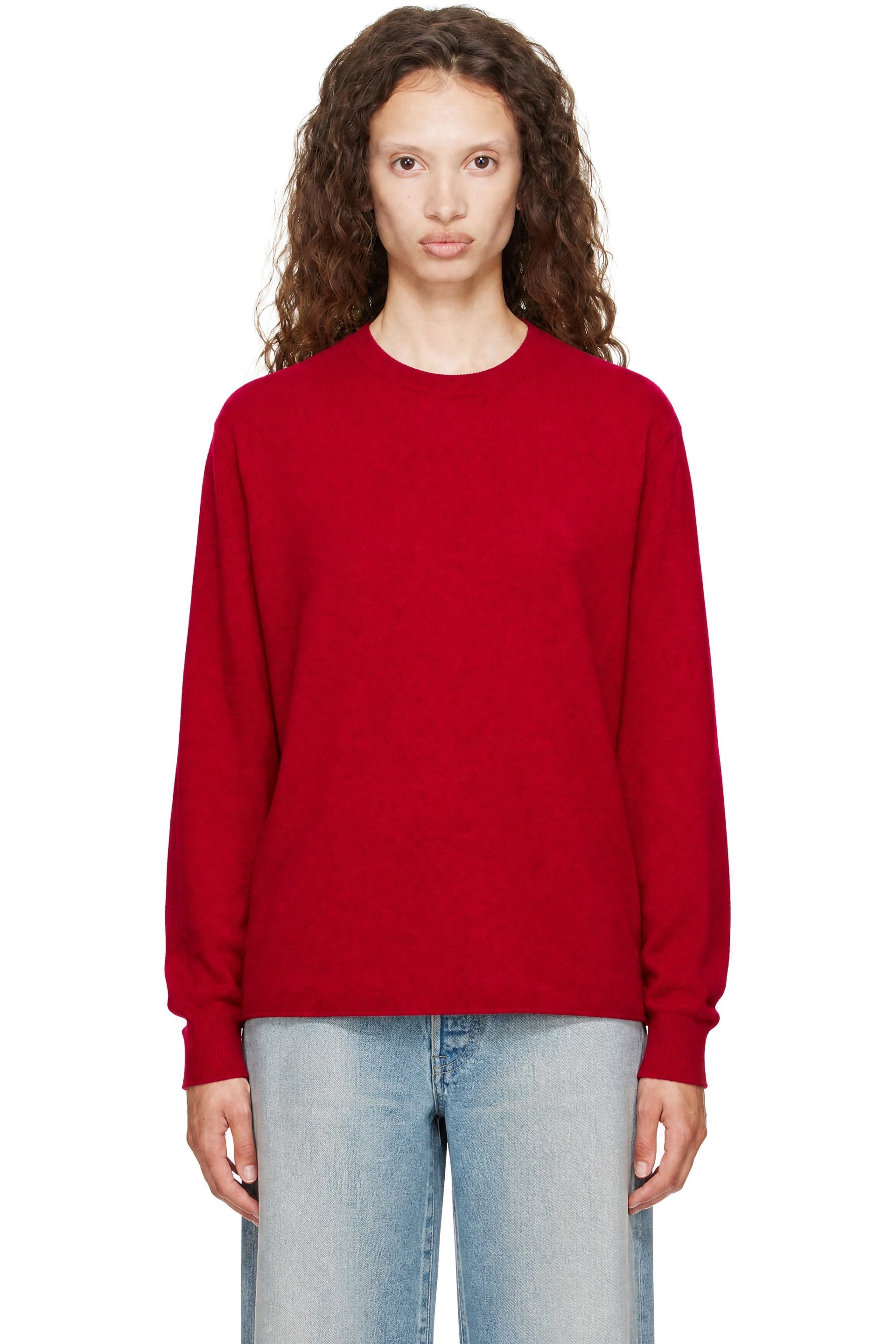 ssstein - Red Extra Fine Wool Knit Crew Neck Sweater