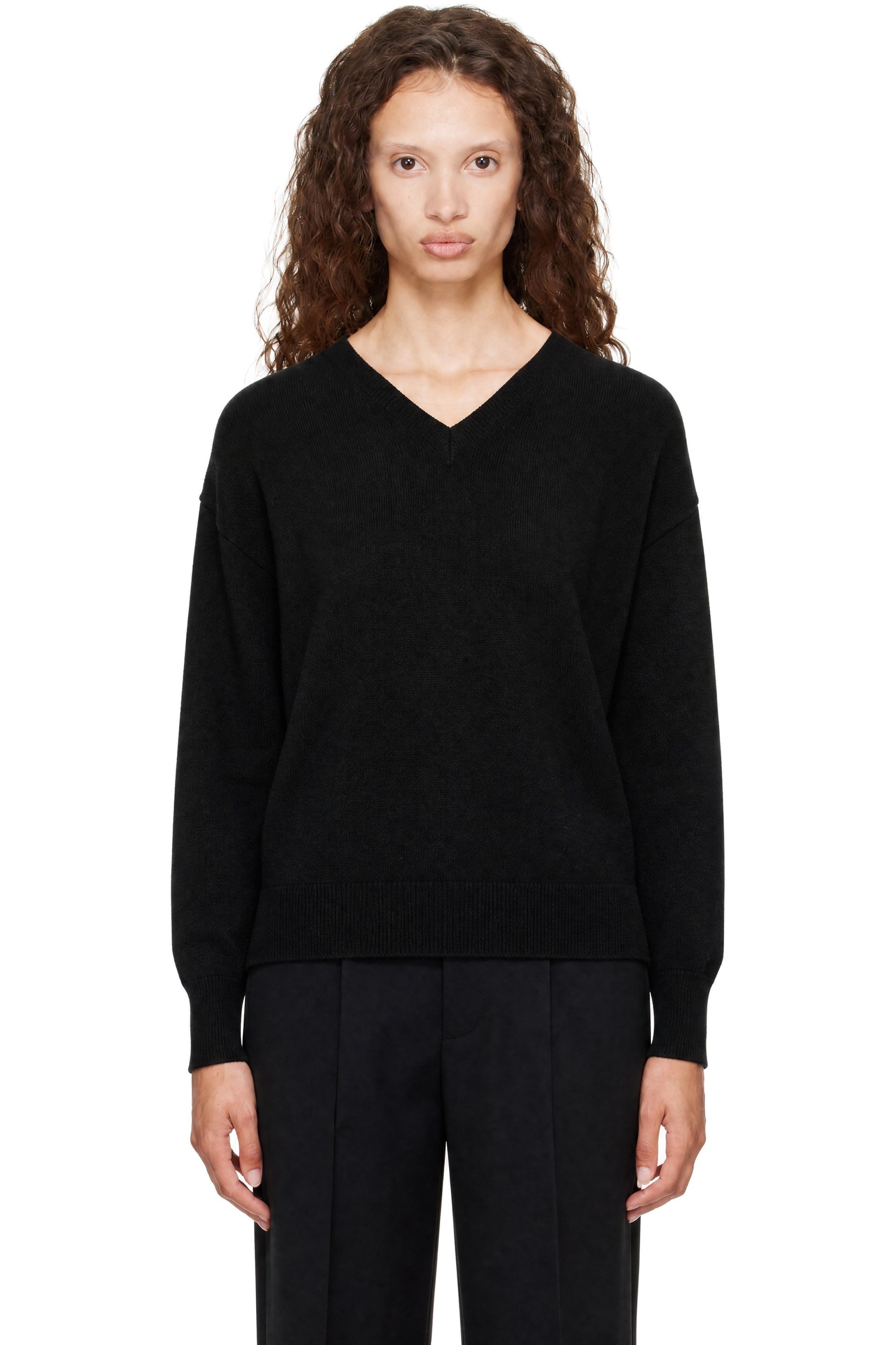 ssstein - Black Pure Cashmere Knit V-Neck Sweater