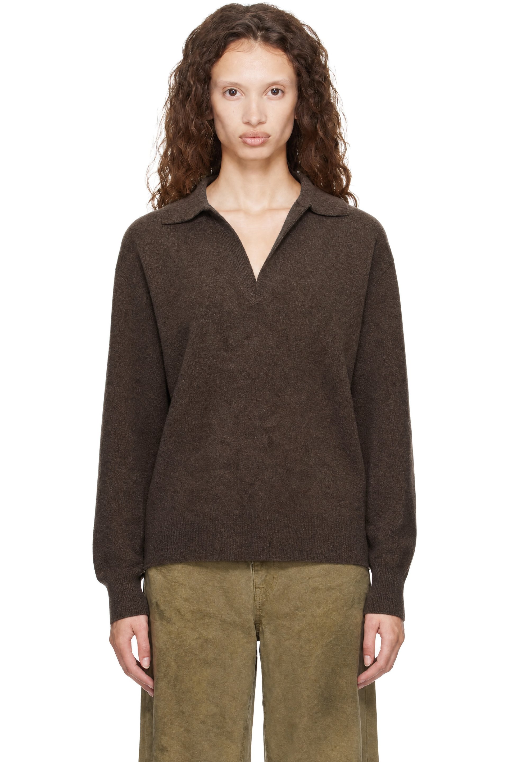 ssstein - Brown Extra Fine Wool Knit Skipper Sweater