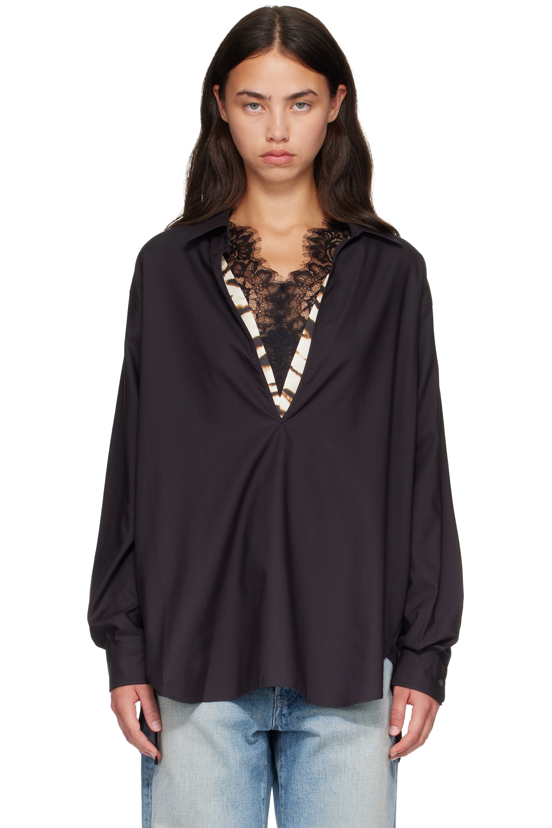 ssstein - Black Pima Cotton Oversized Skipper Shirt
