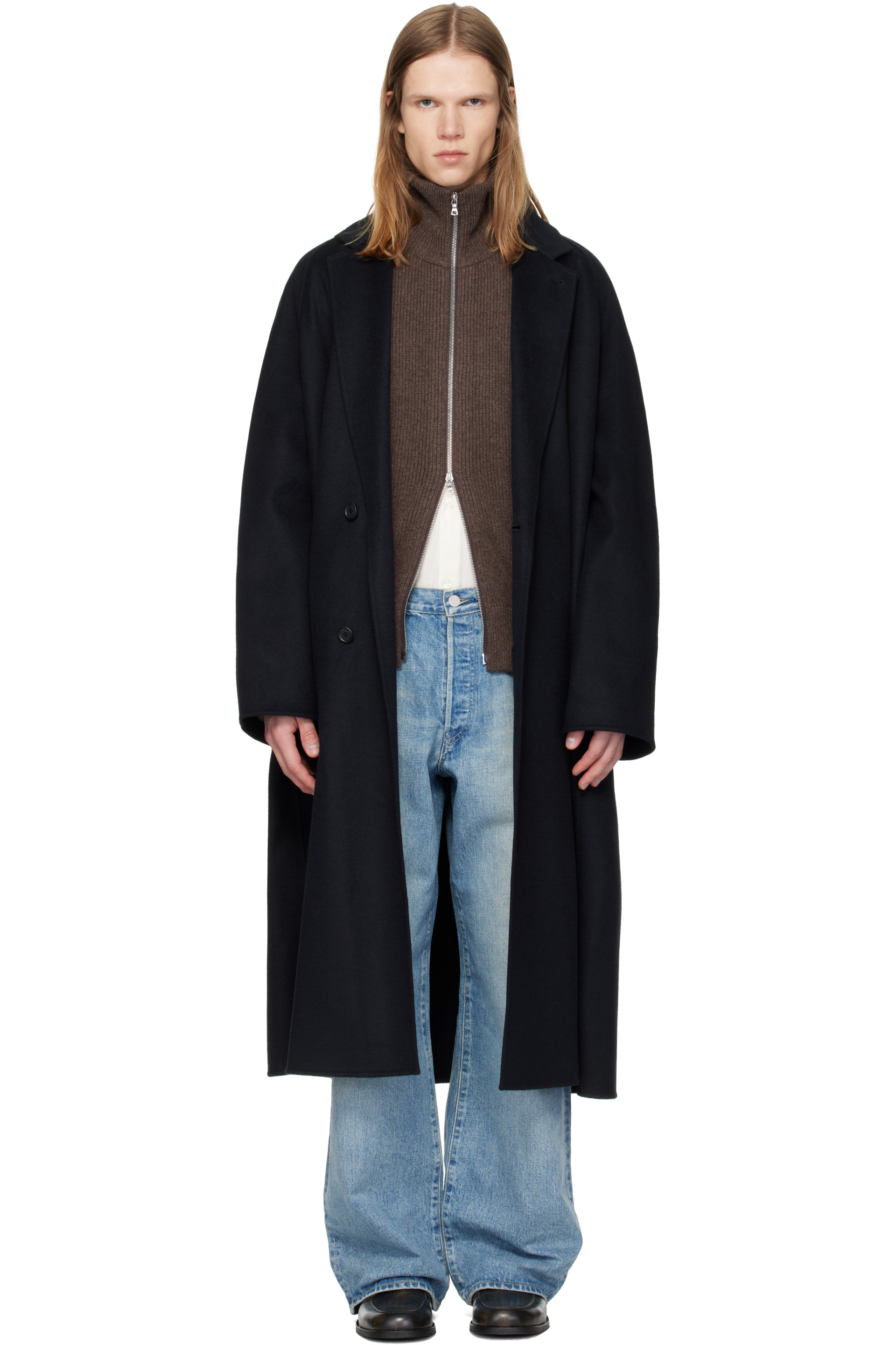 ssstein - Black W/CA Double Face Notch Lapel Coat