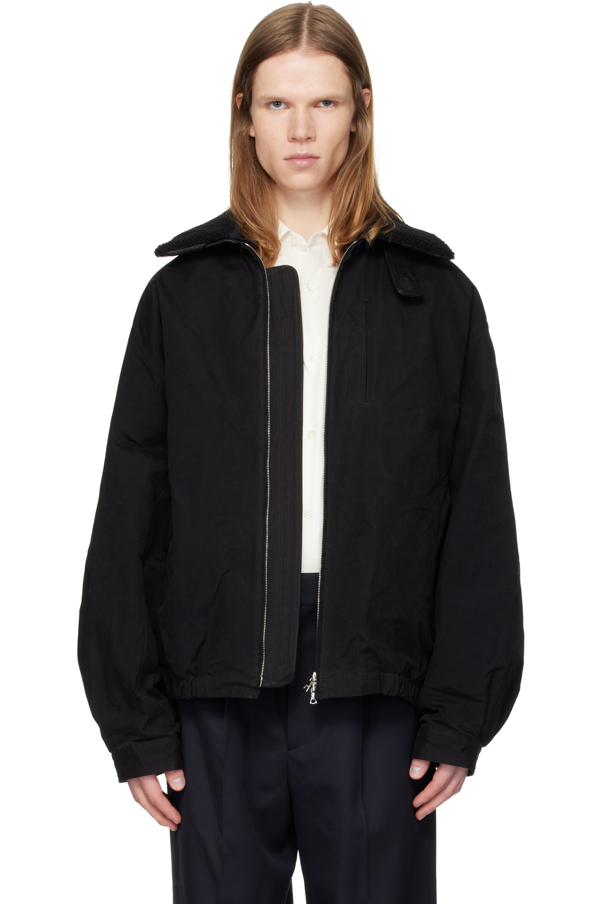 ssstein - Black Detachable Collar Resin-Finish Cotton Jacket