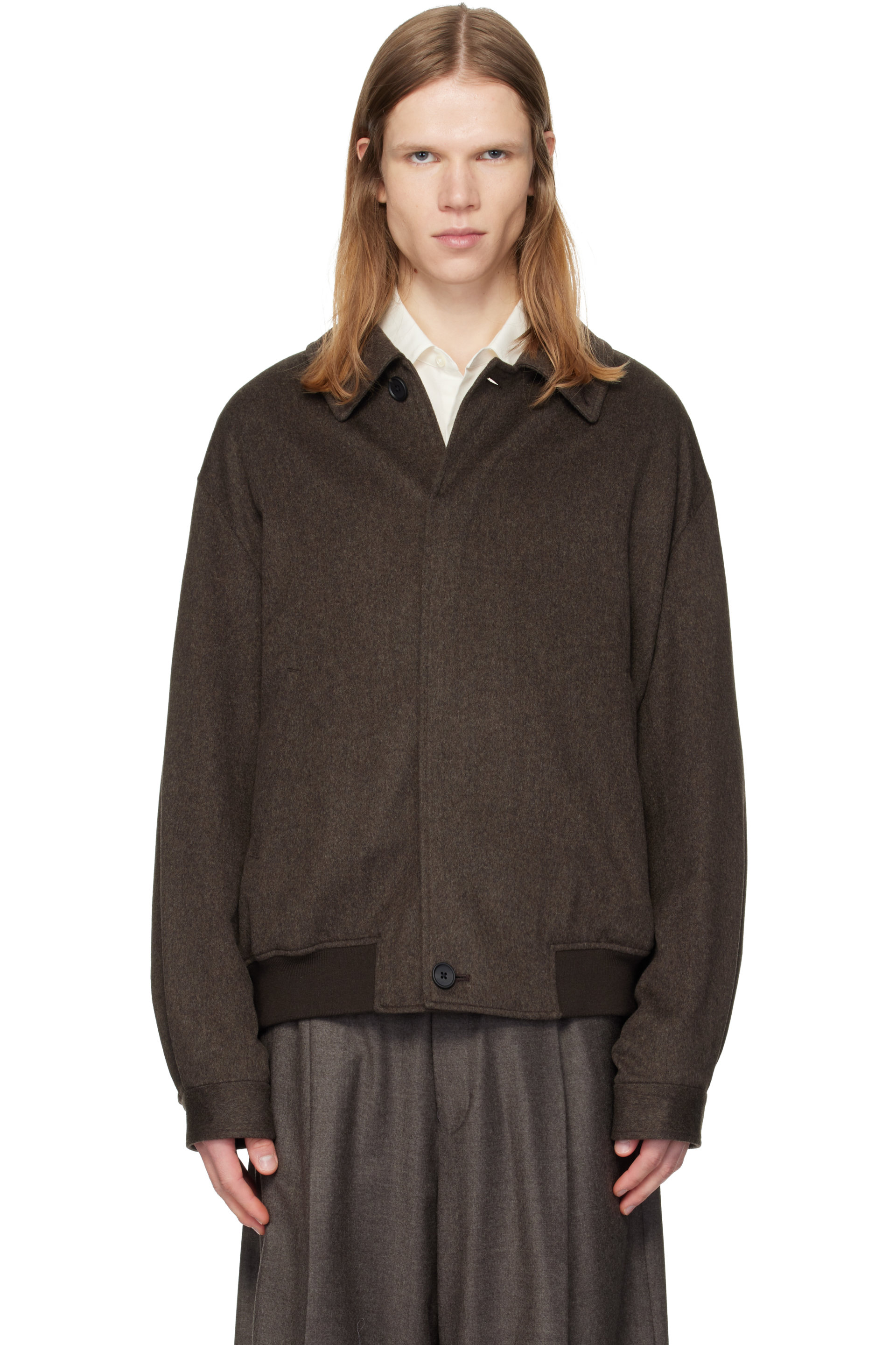 ssstein - Taupe Wool Doeskin Button Fly Short Jacket