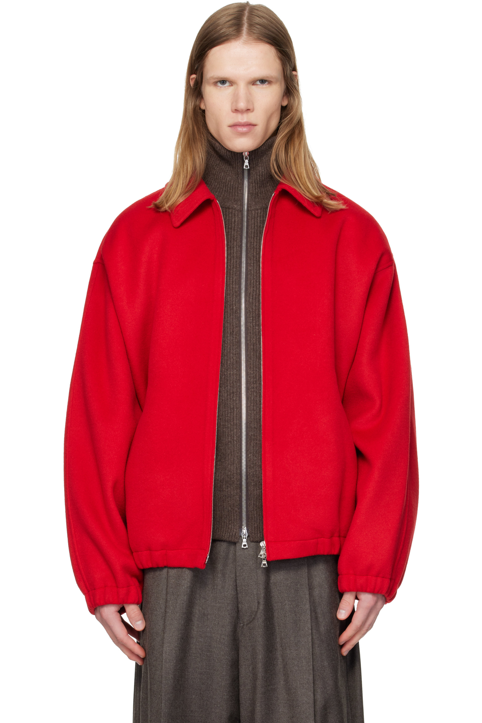 ssstein - Red W/CA Double Face Cloth Zip Jacket