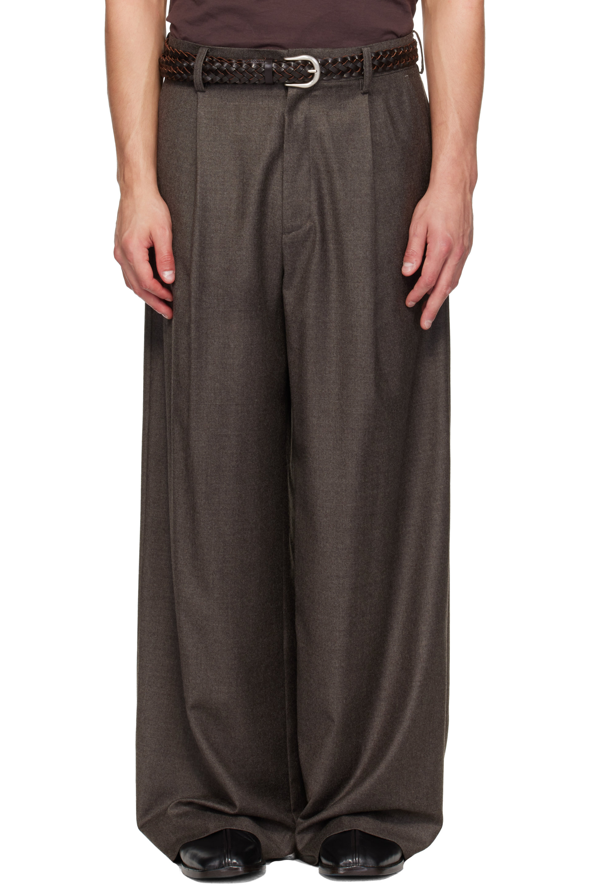 ssstein - Brown Wool Flannel Extra Wide Trousers