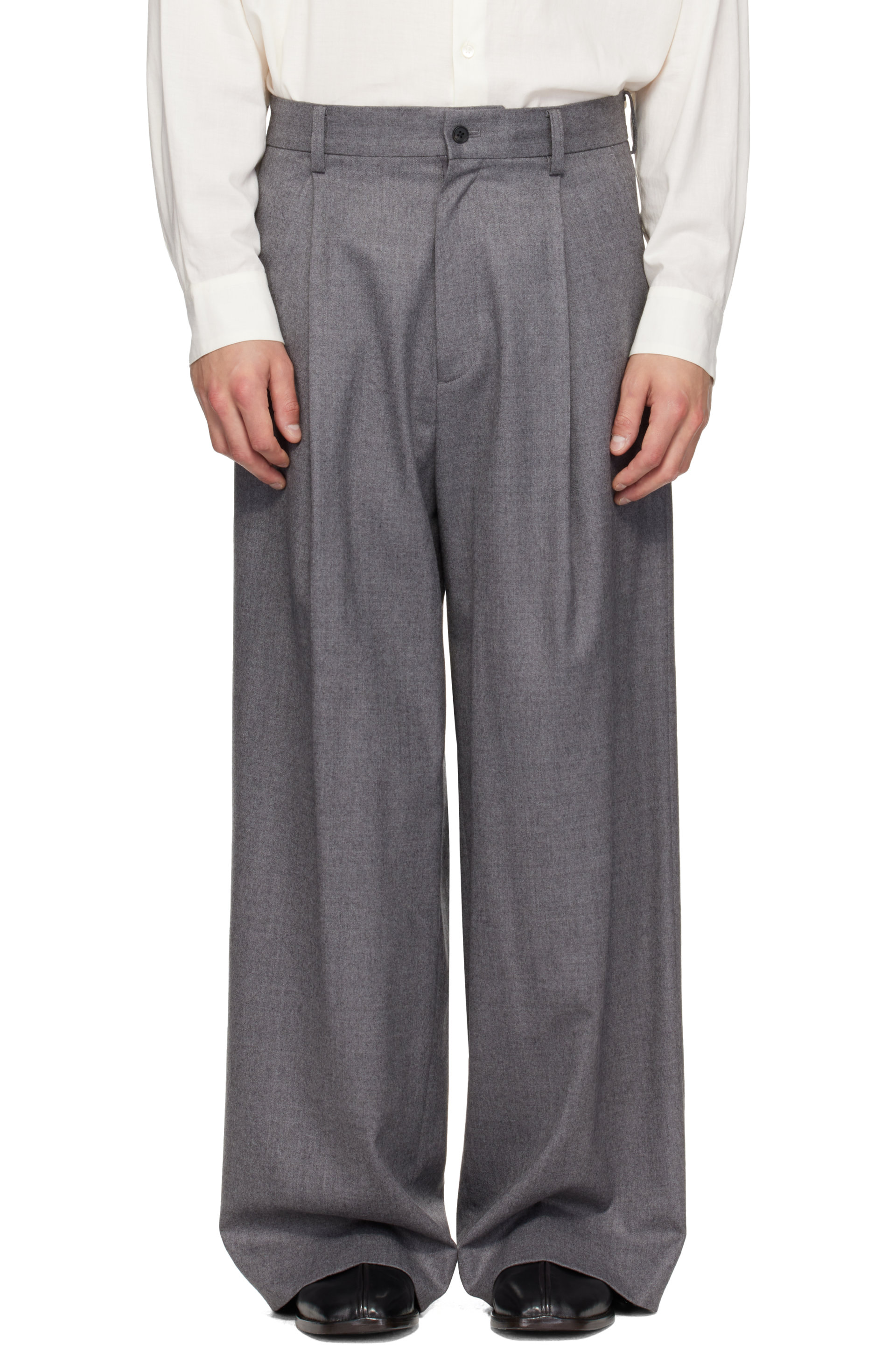 ssstein - Gray Wool Flannel Extra Wide Trousers