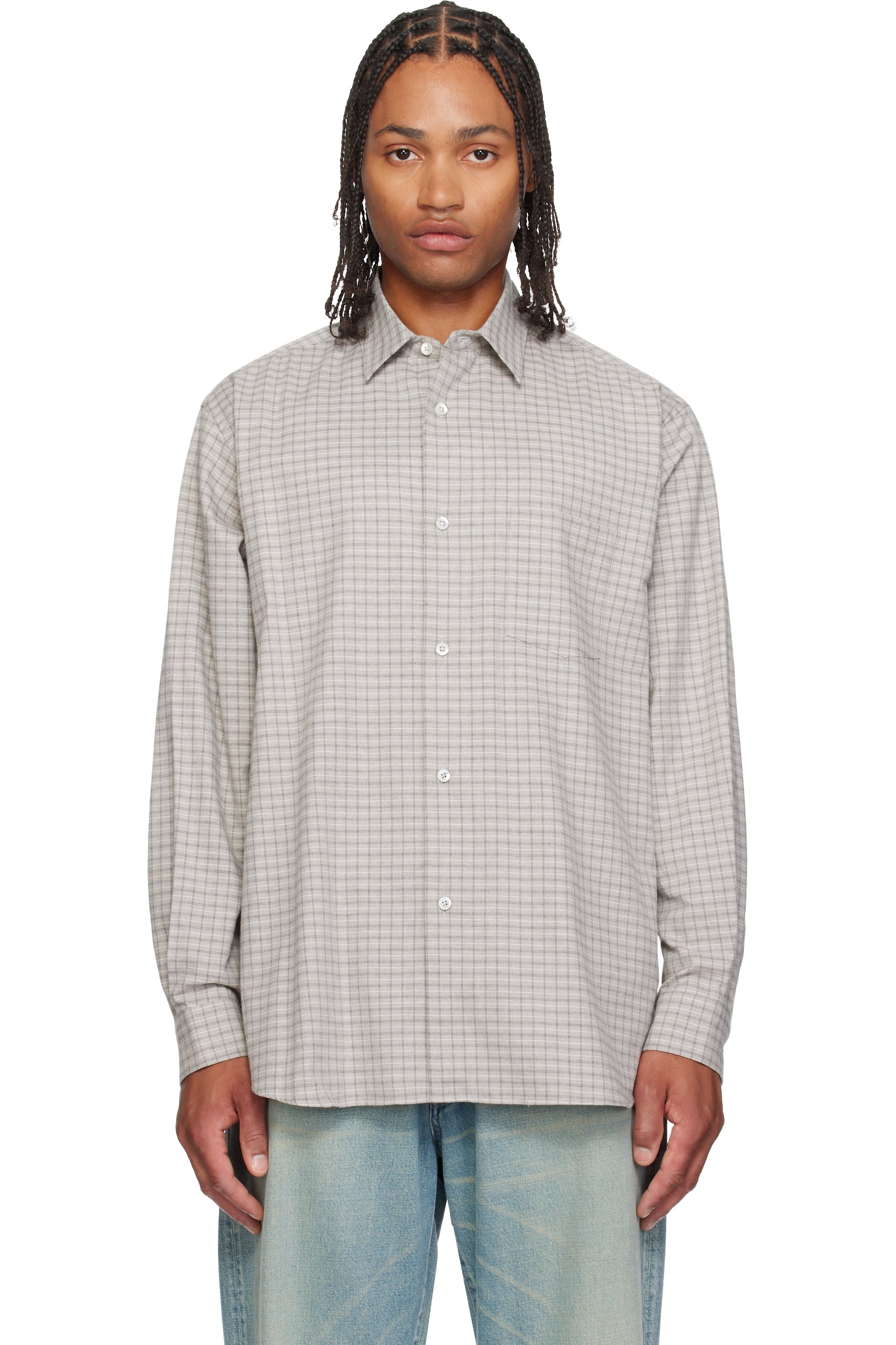 ssstein - Gray Oversized Regular Collar Shirt