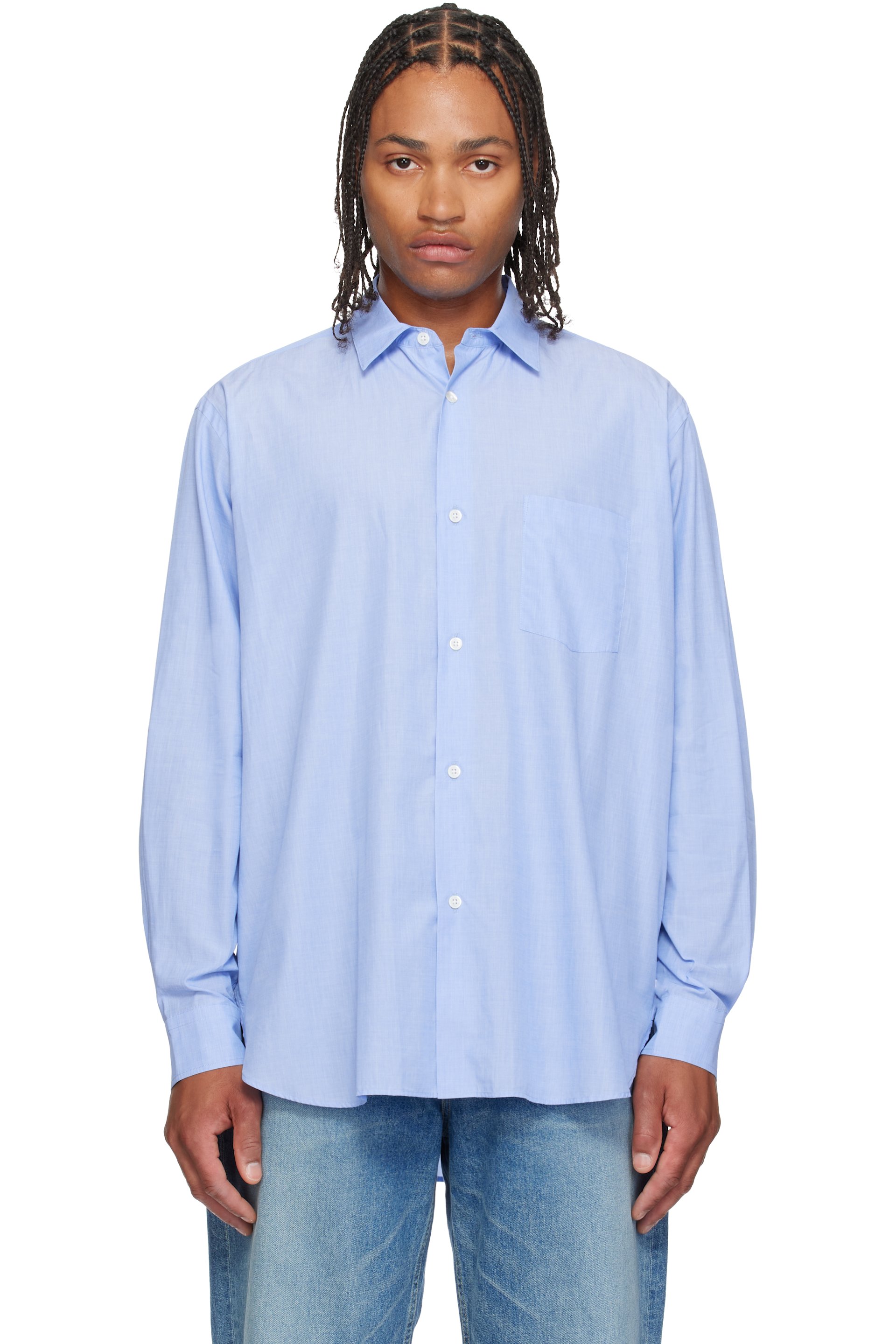 ssstein - Blue Smooth Cotton Oversized Regular Collar Shirt
