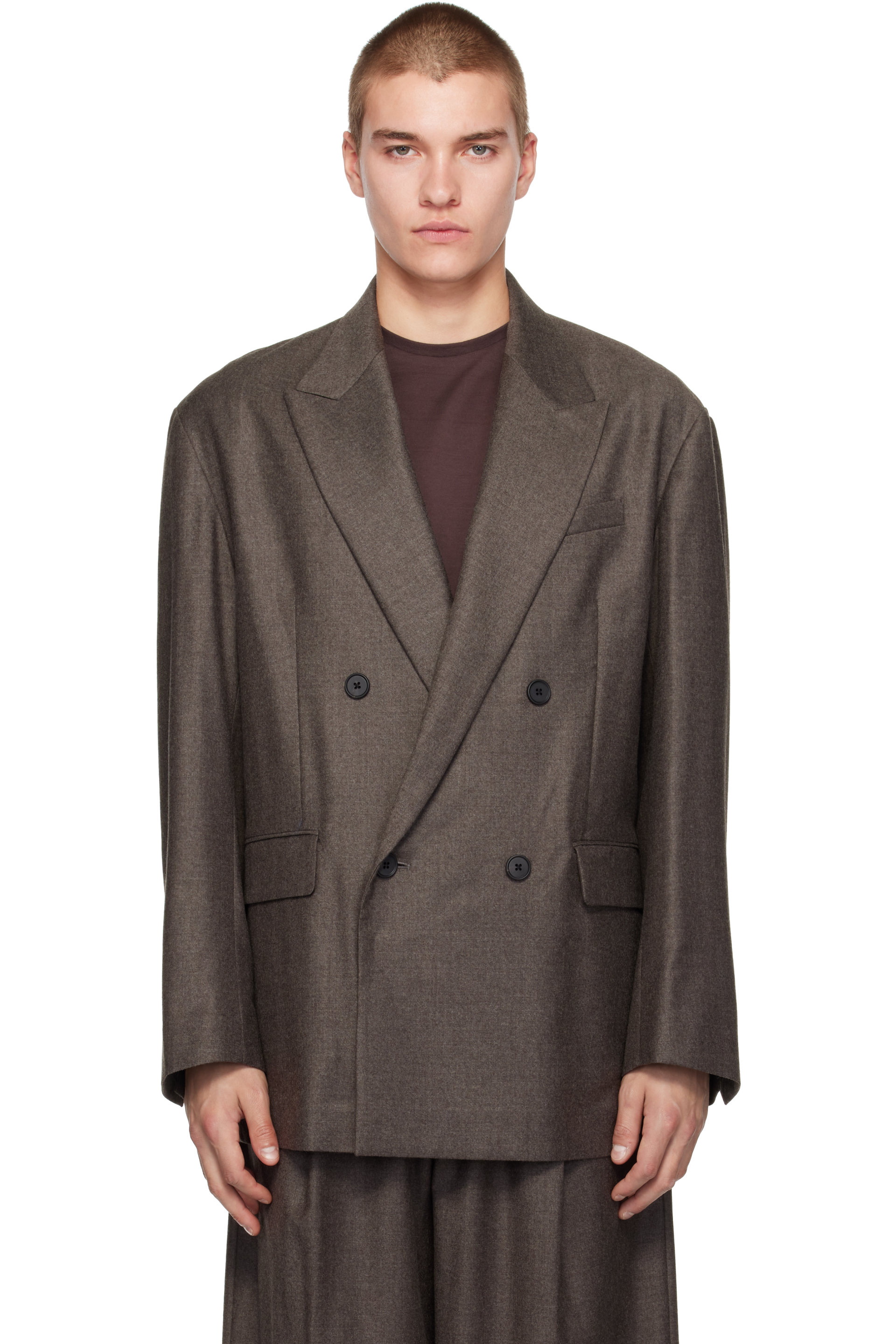 ssstein - Brown Extra Fine Wool Double-Breasted Blazer