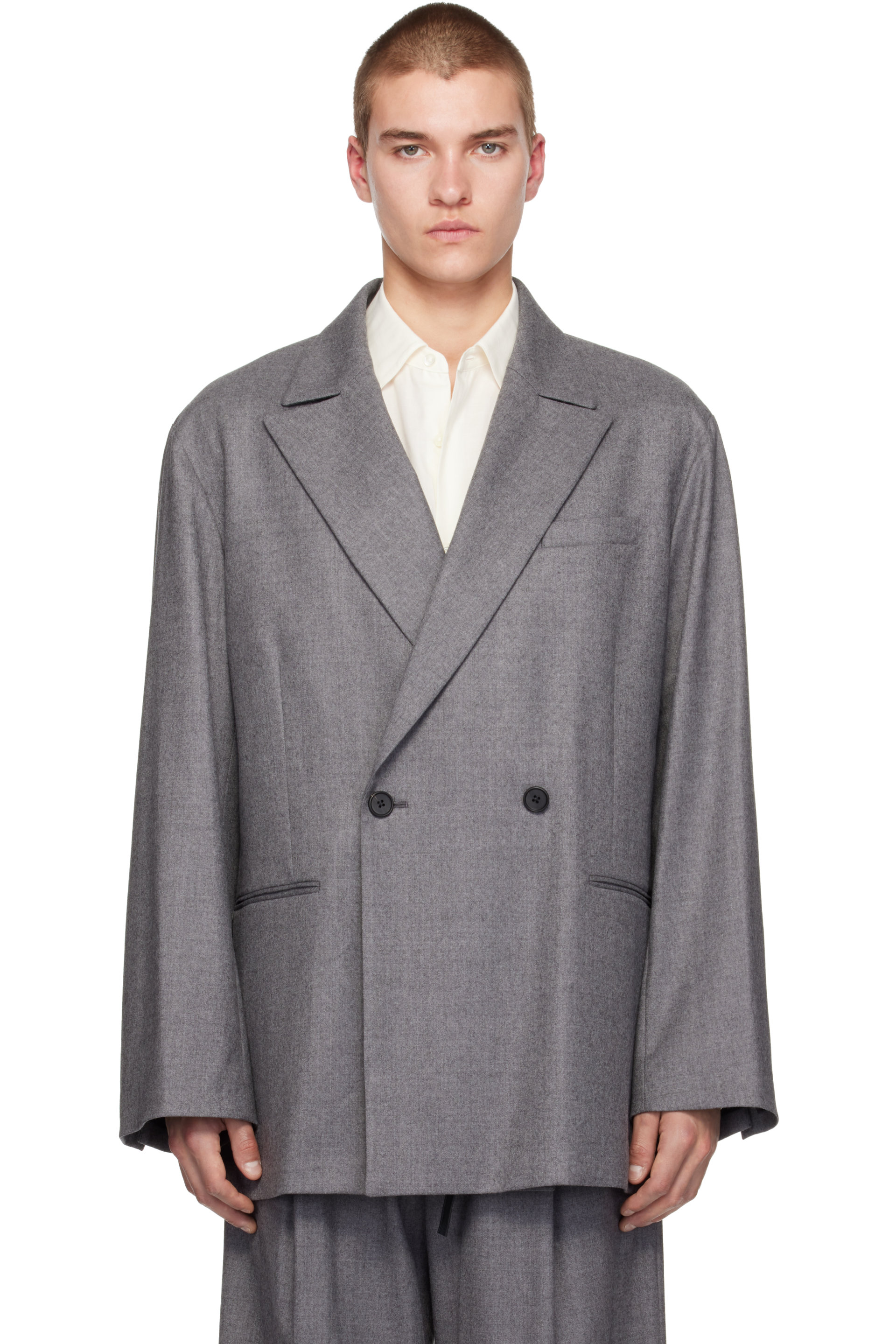 ssstein - Gray Oversized Peaked Lapel Blazer