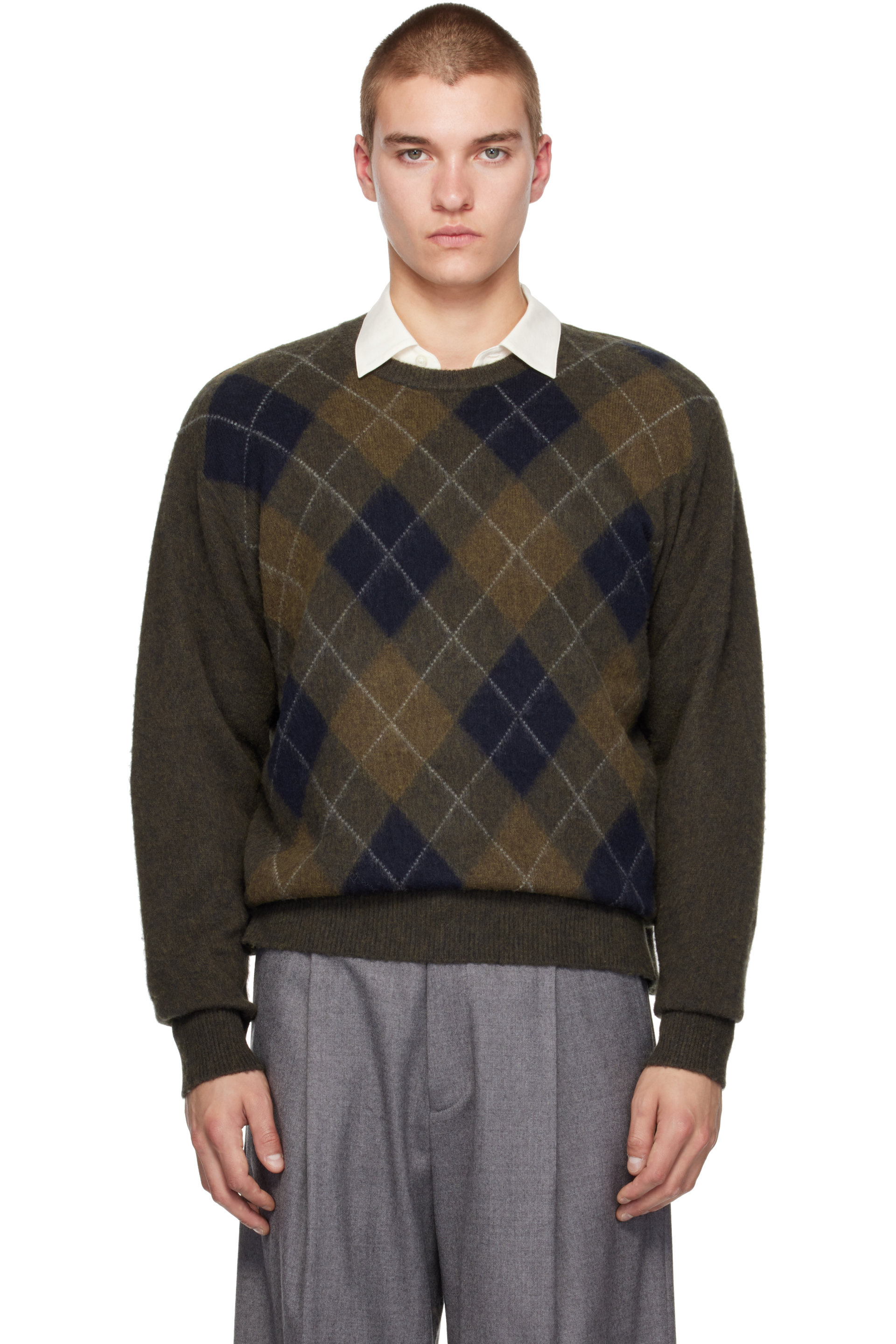 ssstein - Khaki Argyle Crewneck Sweater