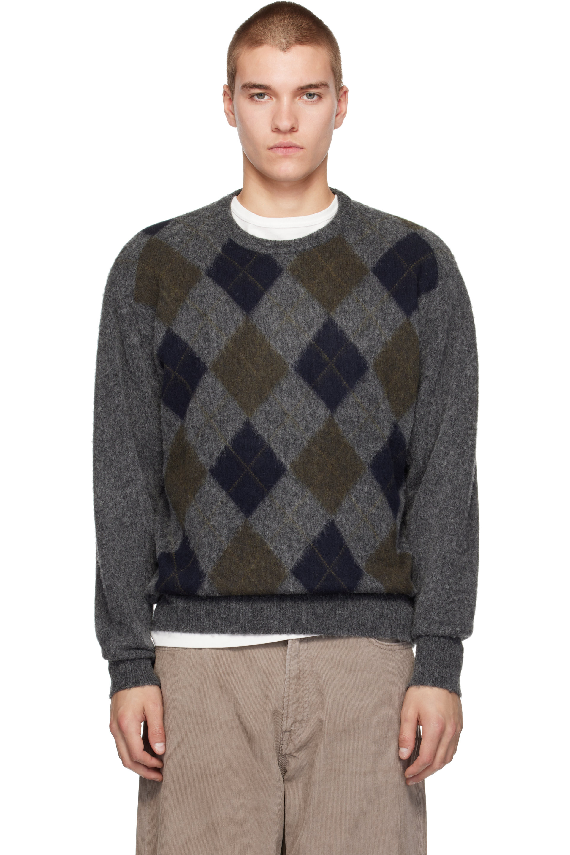 ssstein - Gray Argyle Crewneck Sweater