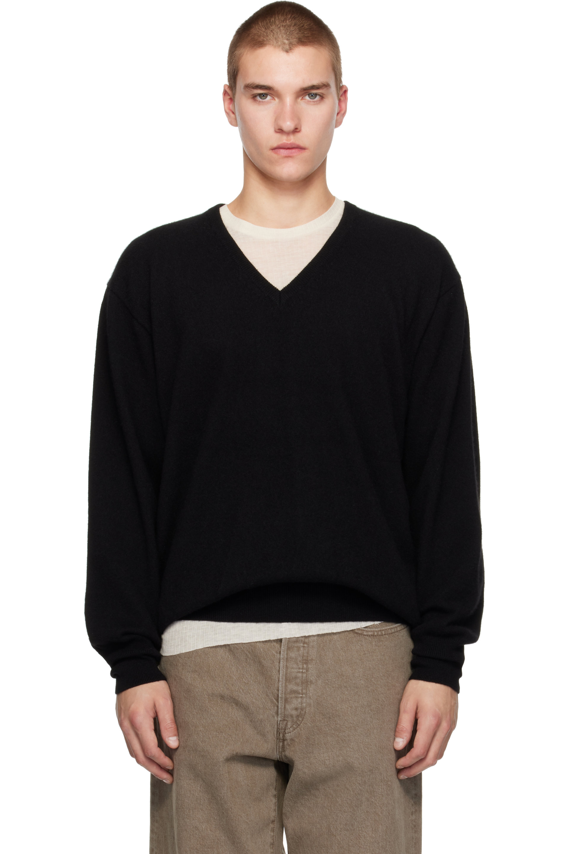 ssstein - Black Pure Cashmere V-Neck Sweater