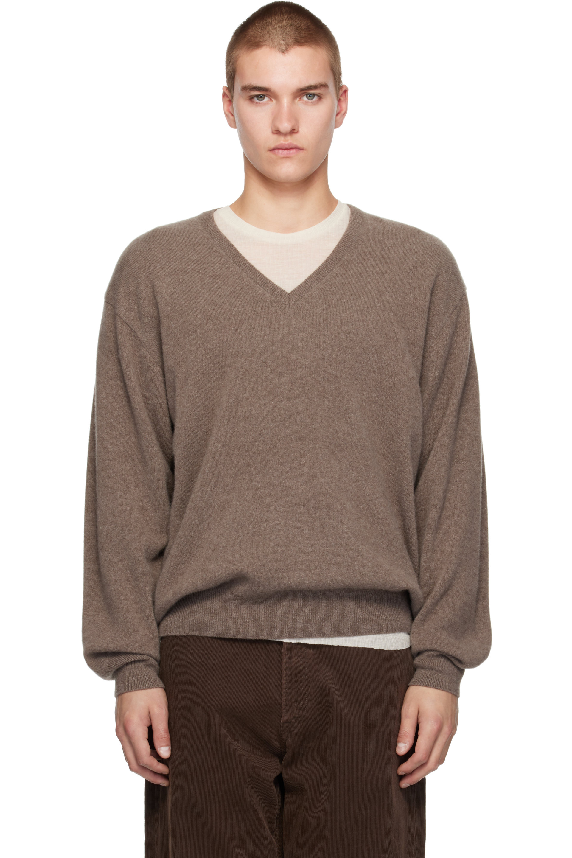 ssstein - Taupe Pure Cashmere V-Neck Sweater