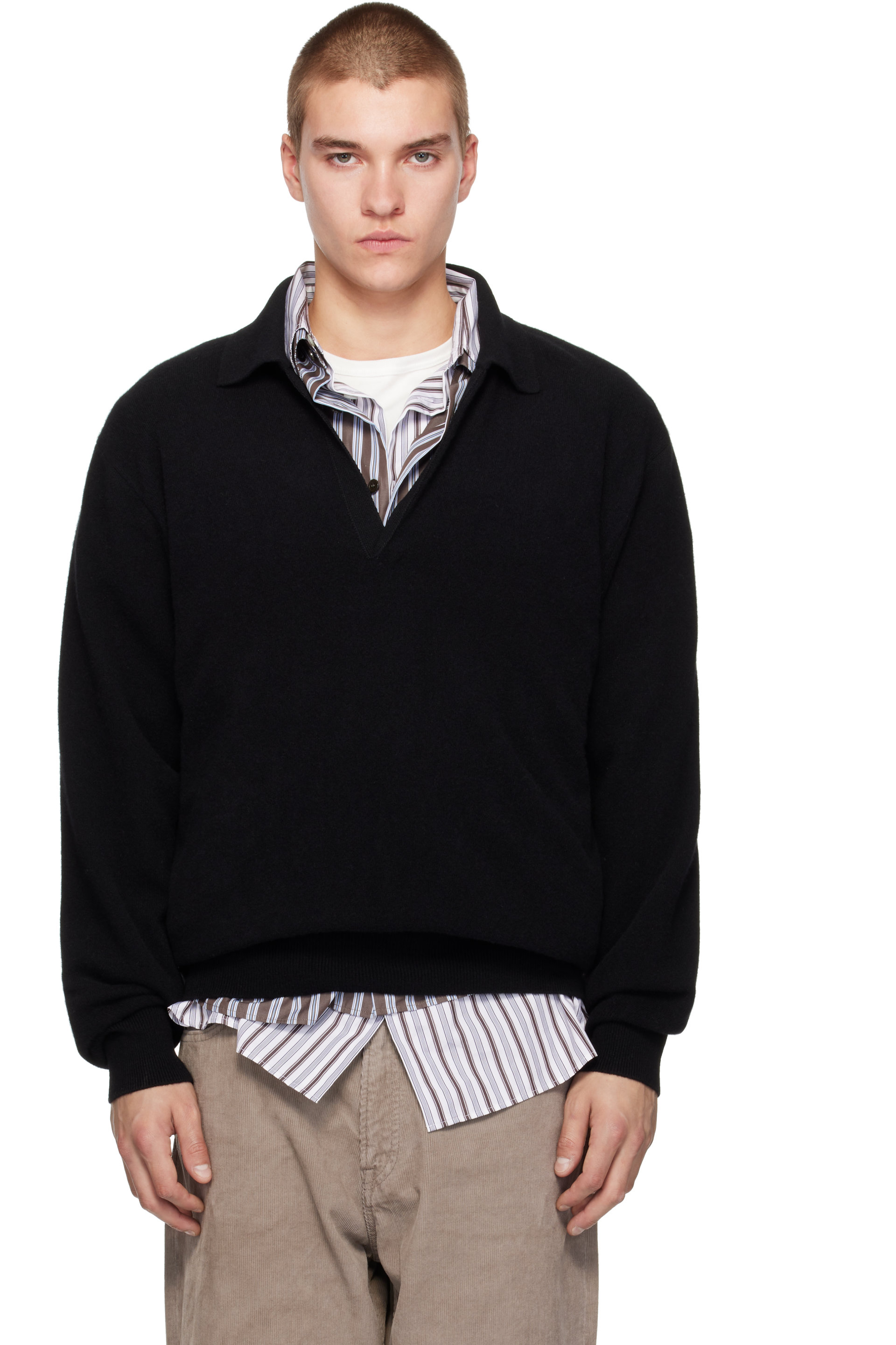 ssstein - Black Extra Fine Wool Knit Skipper Sweater