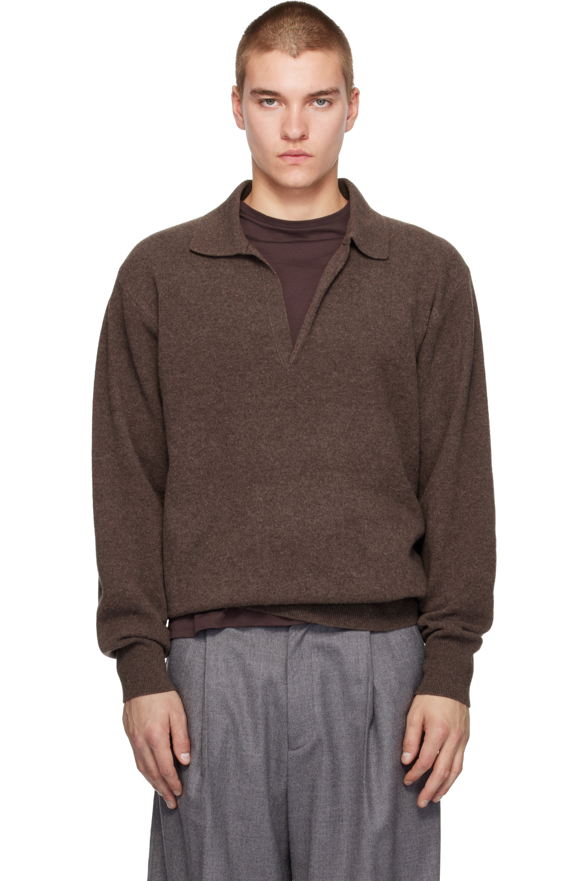 ssstein - Brown Extra Fine Wool Knit Skipper Sweater