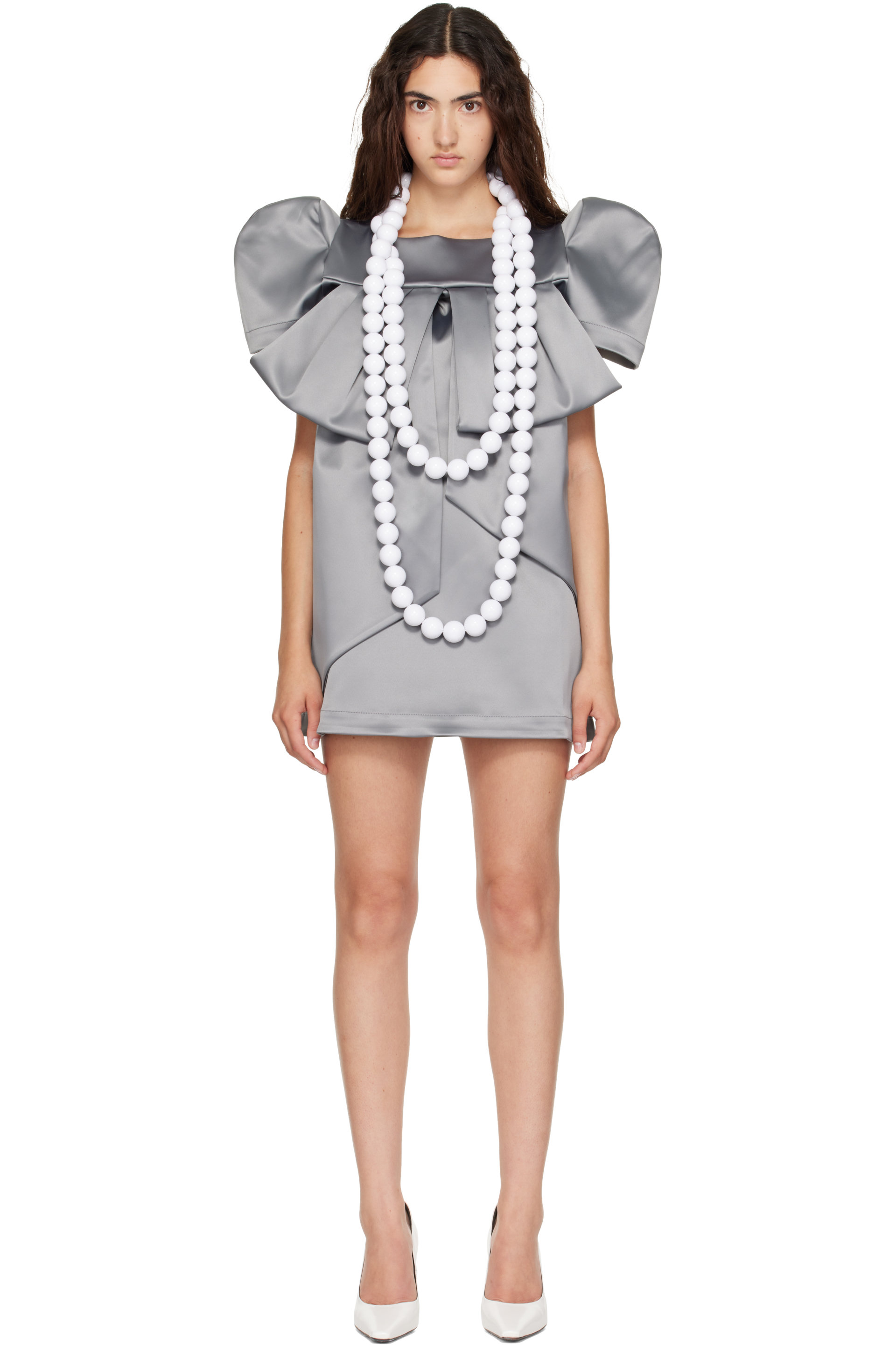 VAQUERA - Gray Satin Bow Minidress