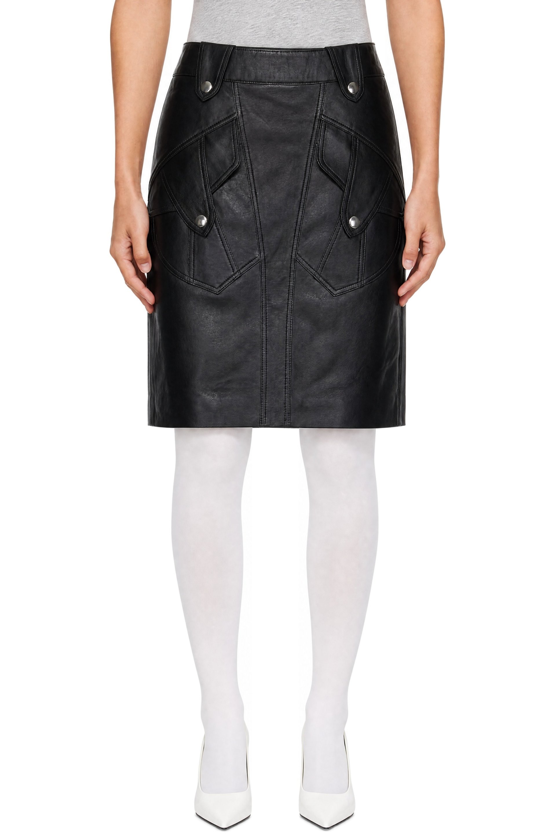 VAQUERA - Black Fringe Leather Midi Skirt
