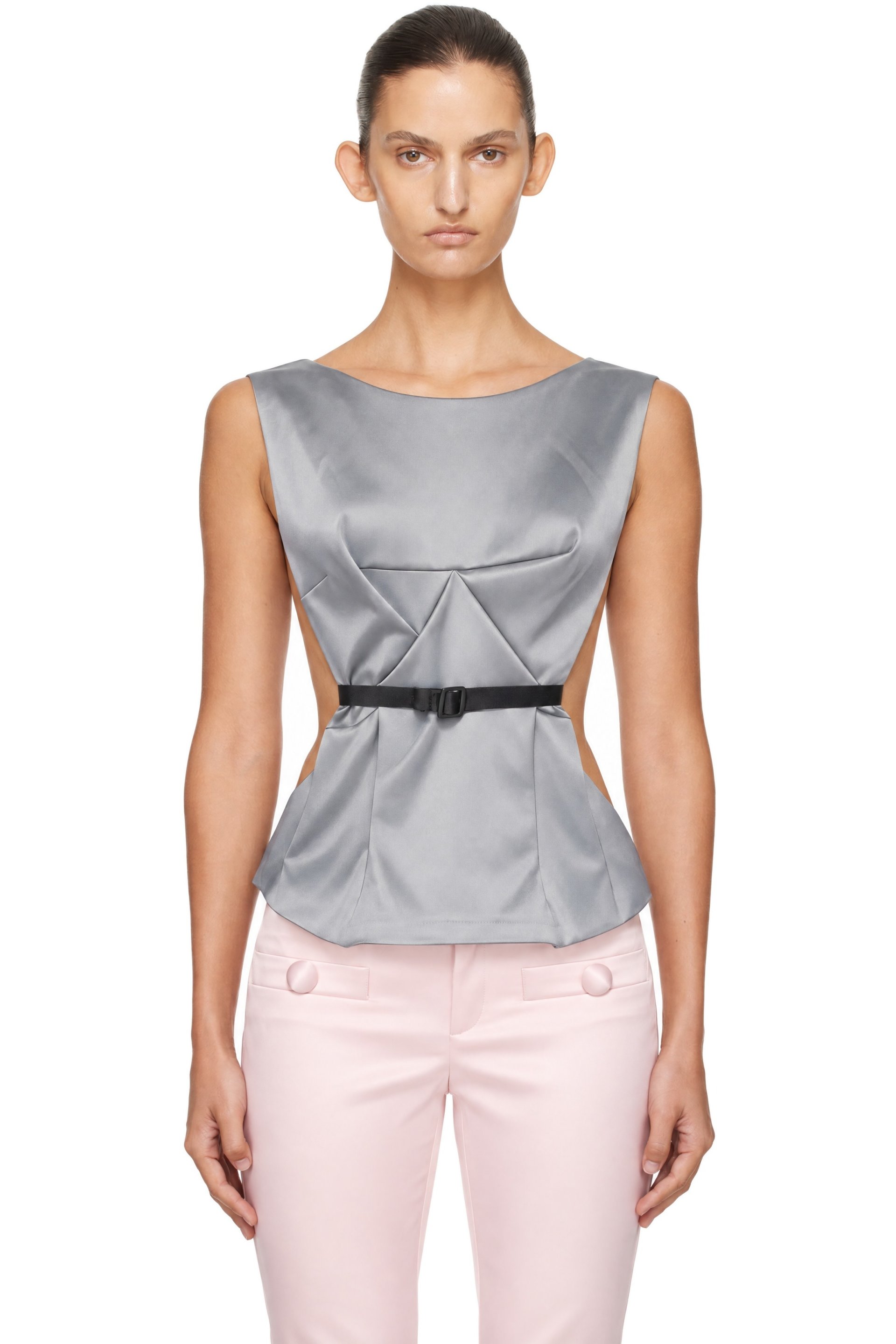 VAQUERA - Gray Satin Belted Top