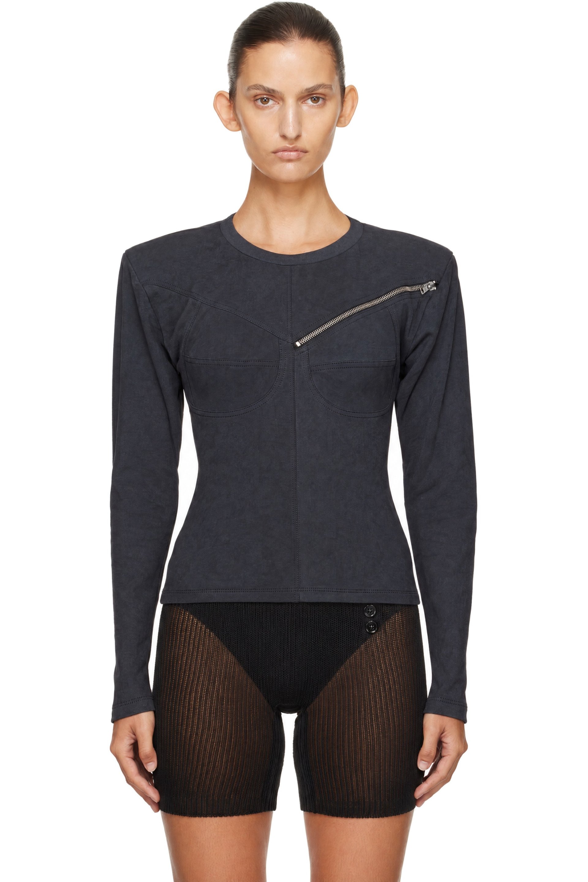 VAQUERA - Gray Zipper Top