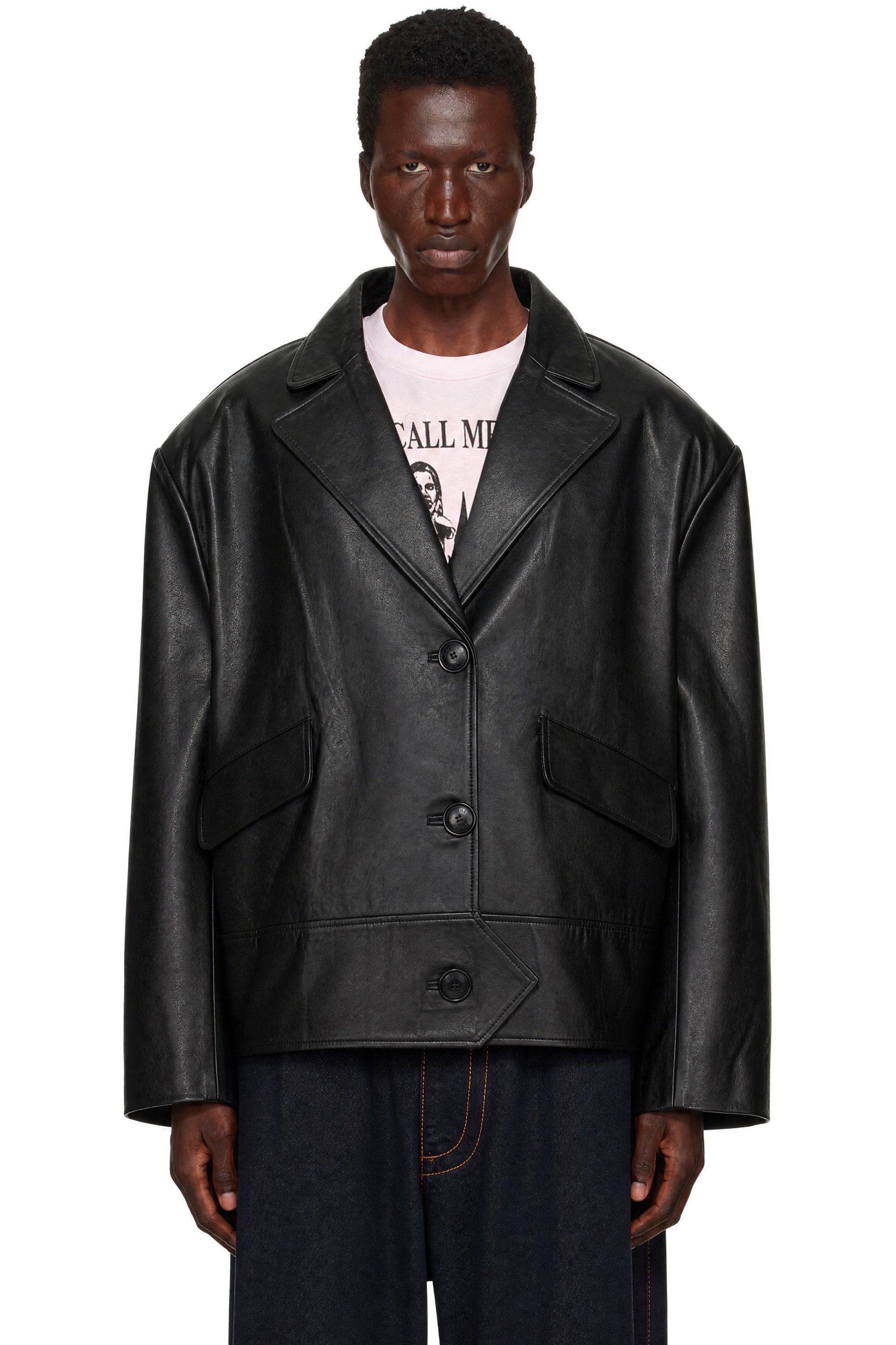 VAQUERA - Black Leather Overcoat Jacket