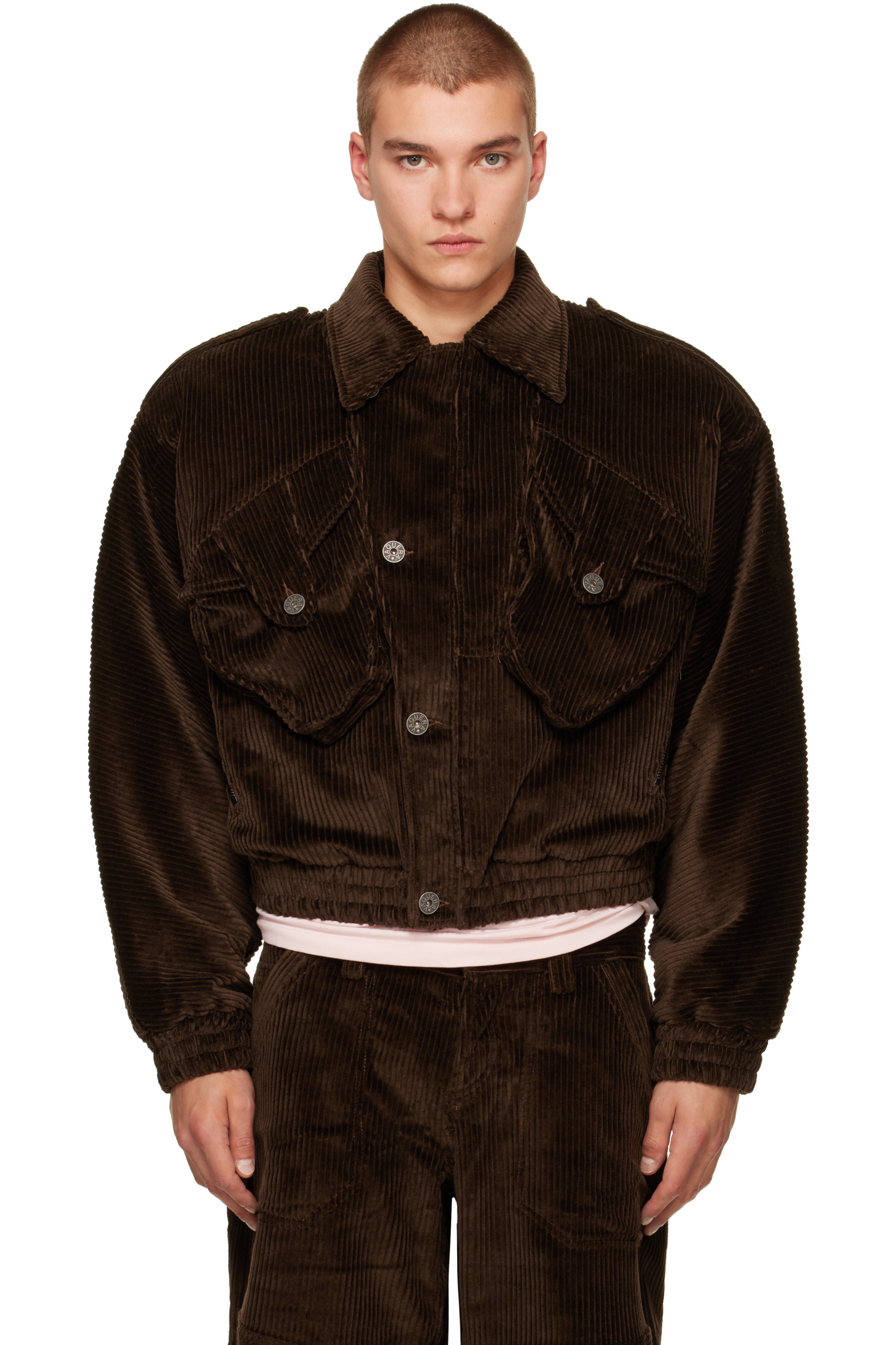 VAQUERA - Blouson matelassé brun en velours côtelé