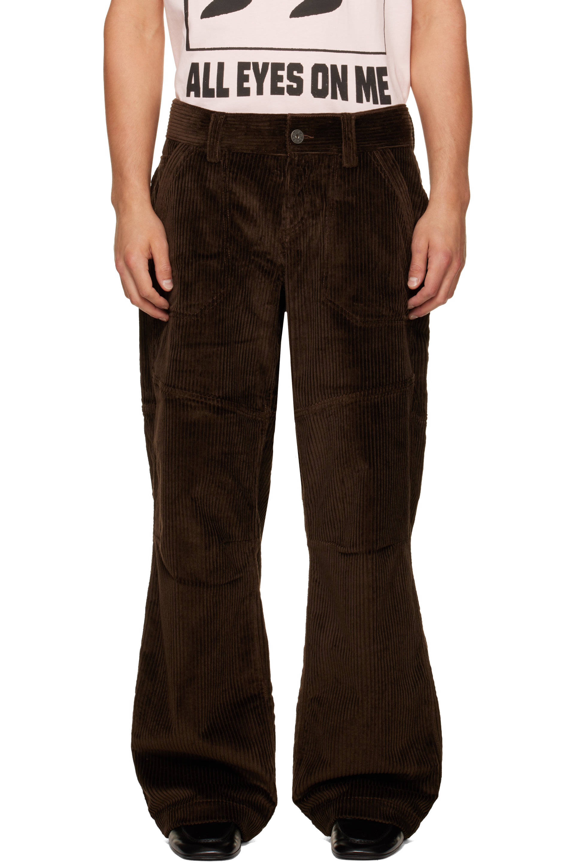 VAQUERA - Pantalon ample brun en velours côtelé