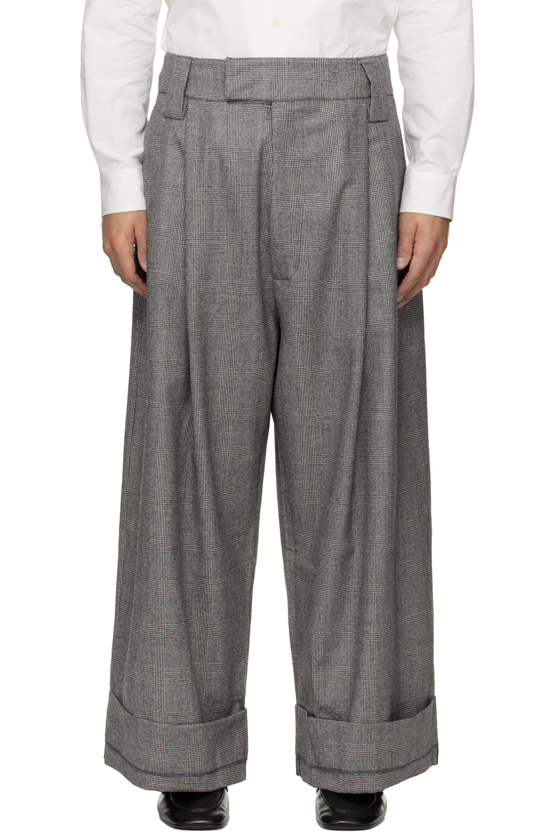 VAQUERA - Pantalon ample gris à revers roulés