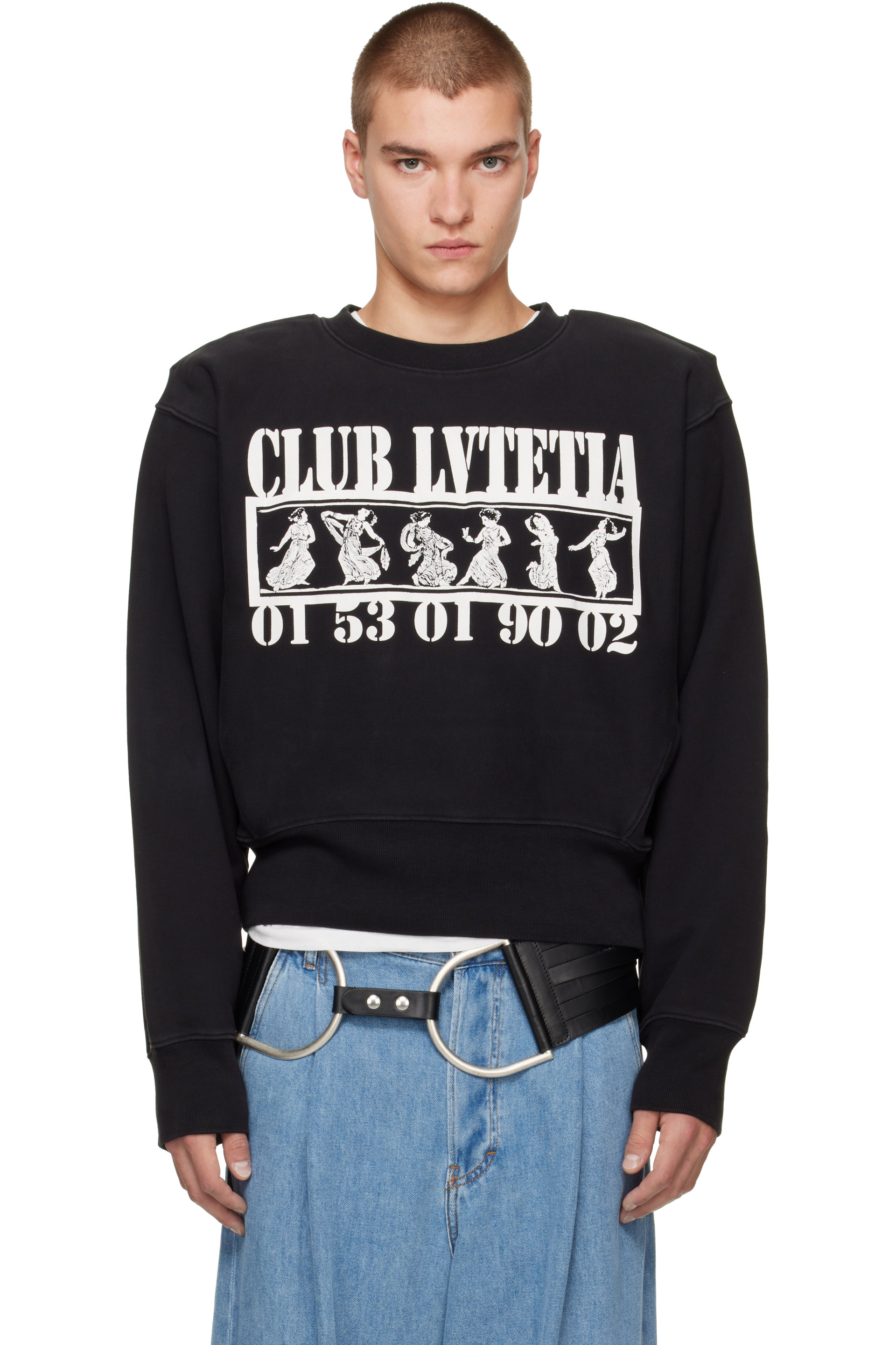 VAQUERA - Pull molletonné 'CLUB LVTETIA' noir à épaulettes