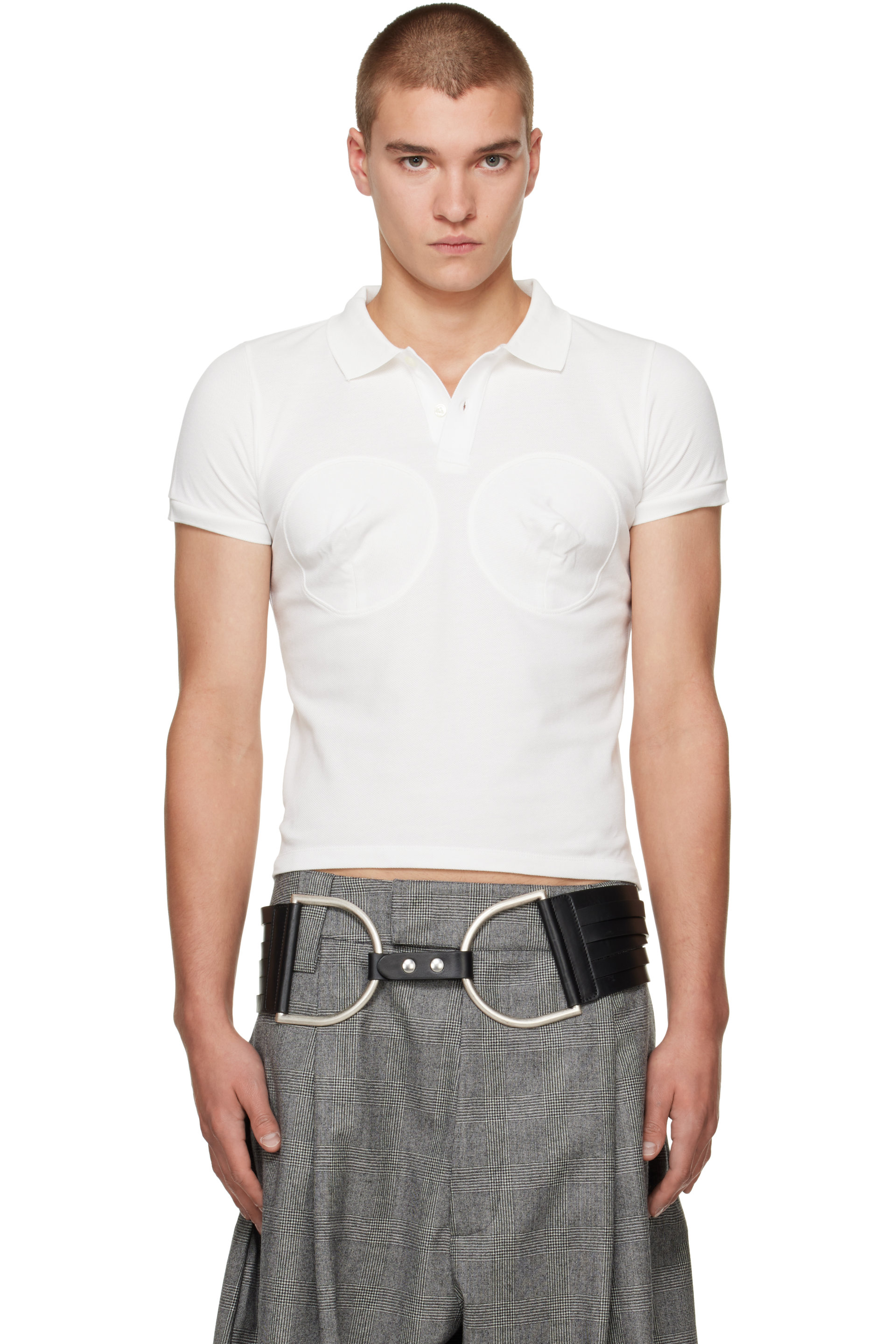 VAQUERA - Polo blanc cassé à empiècements de style soutien-gorge pointu