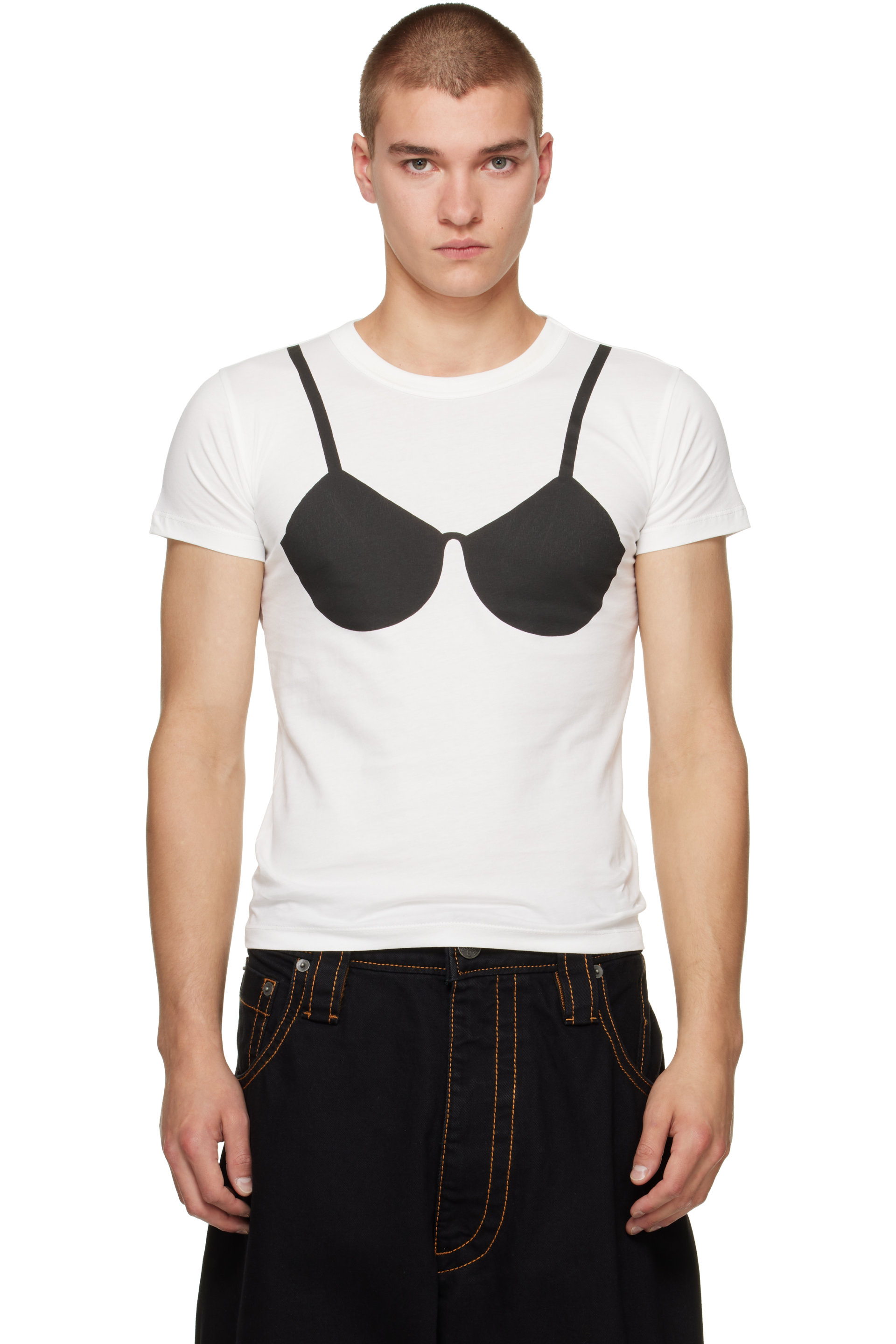 VAQUERA - T-shirt blanc à image de soutien-gorge trompe l'œil