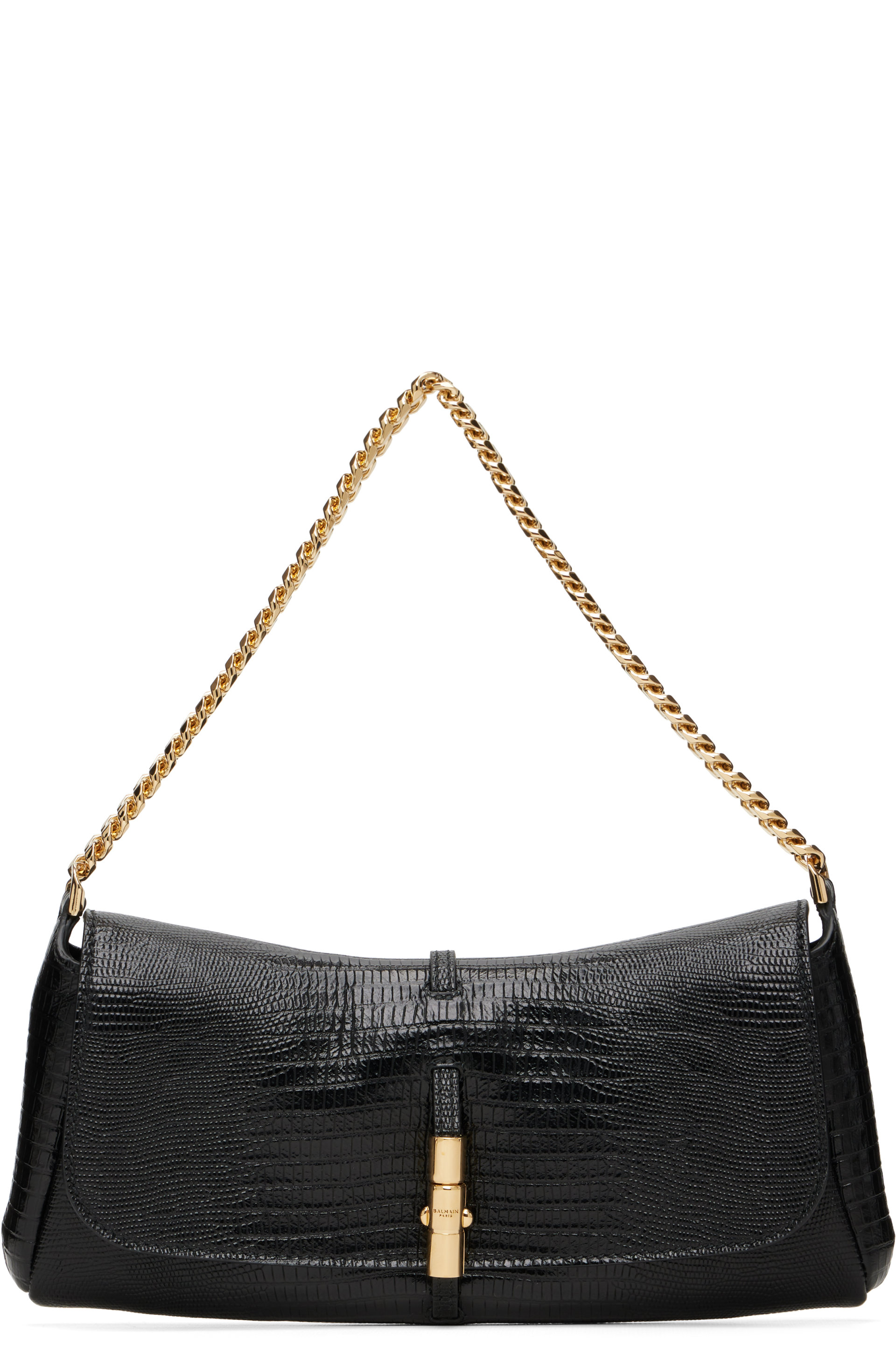 BALMAIN - Black Balmain Metropolis Embossed Leather Bag