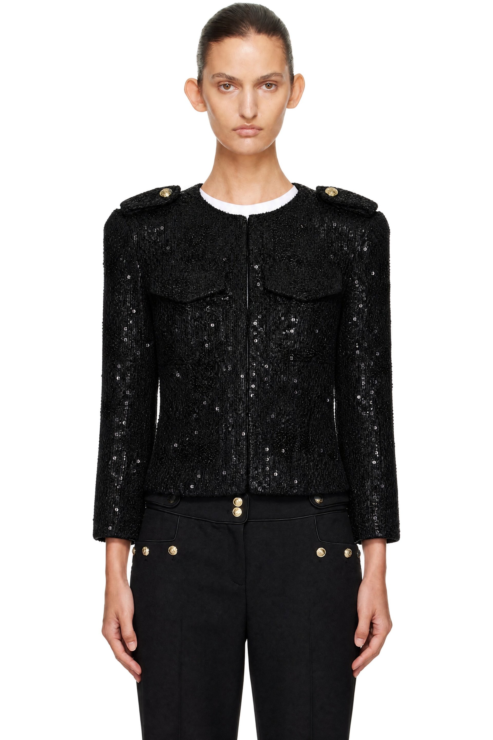 BALMAIN - Black Sequinned Tweed Jacket