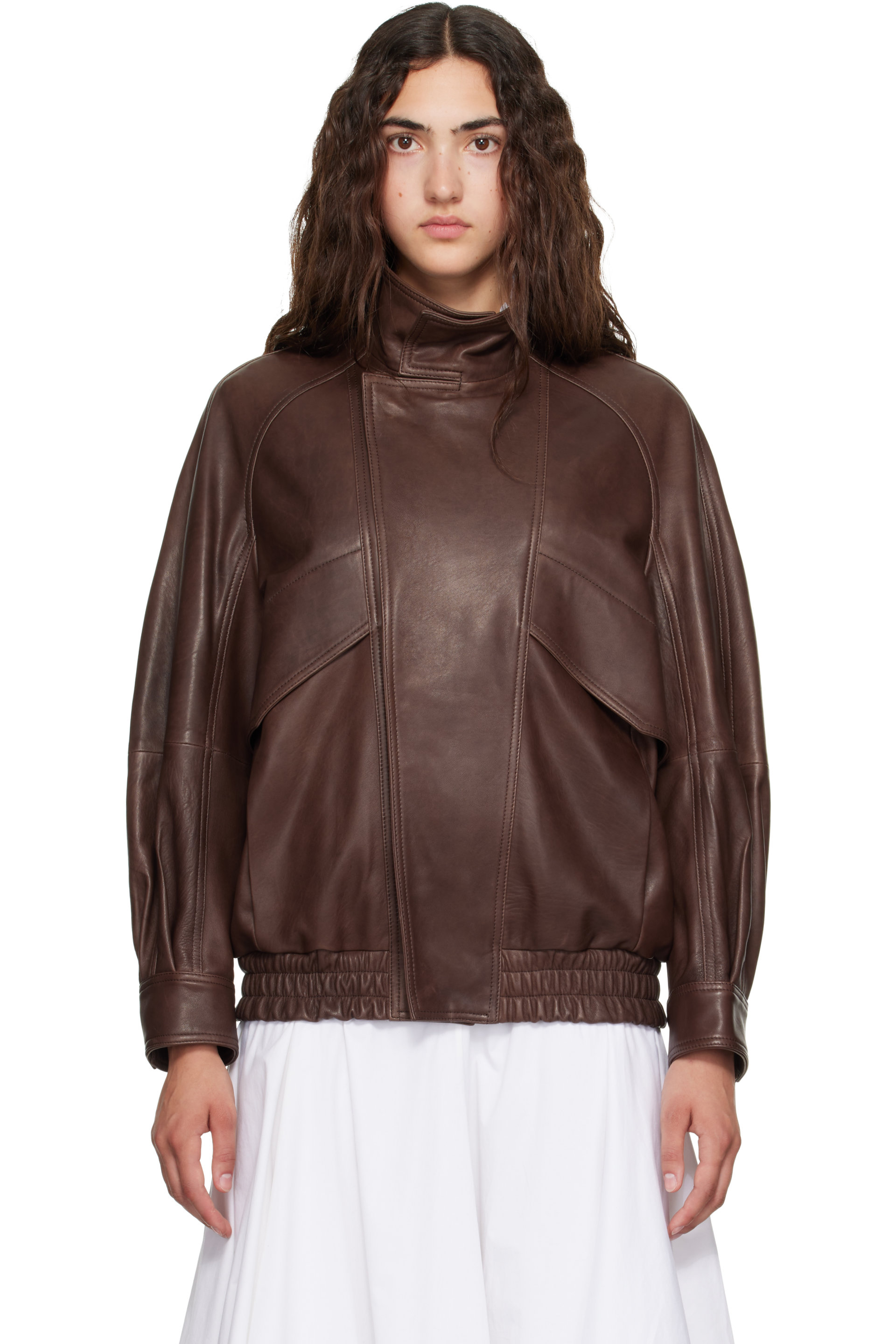 Nour Hammour - Brown Ariste Leather Bomber Jacket