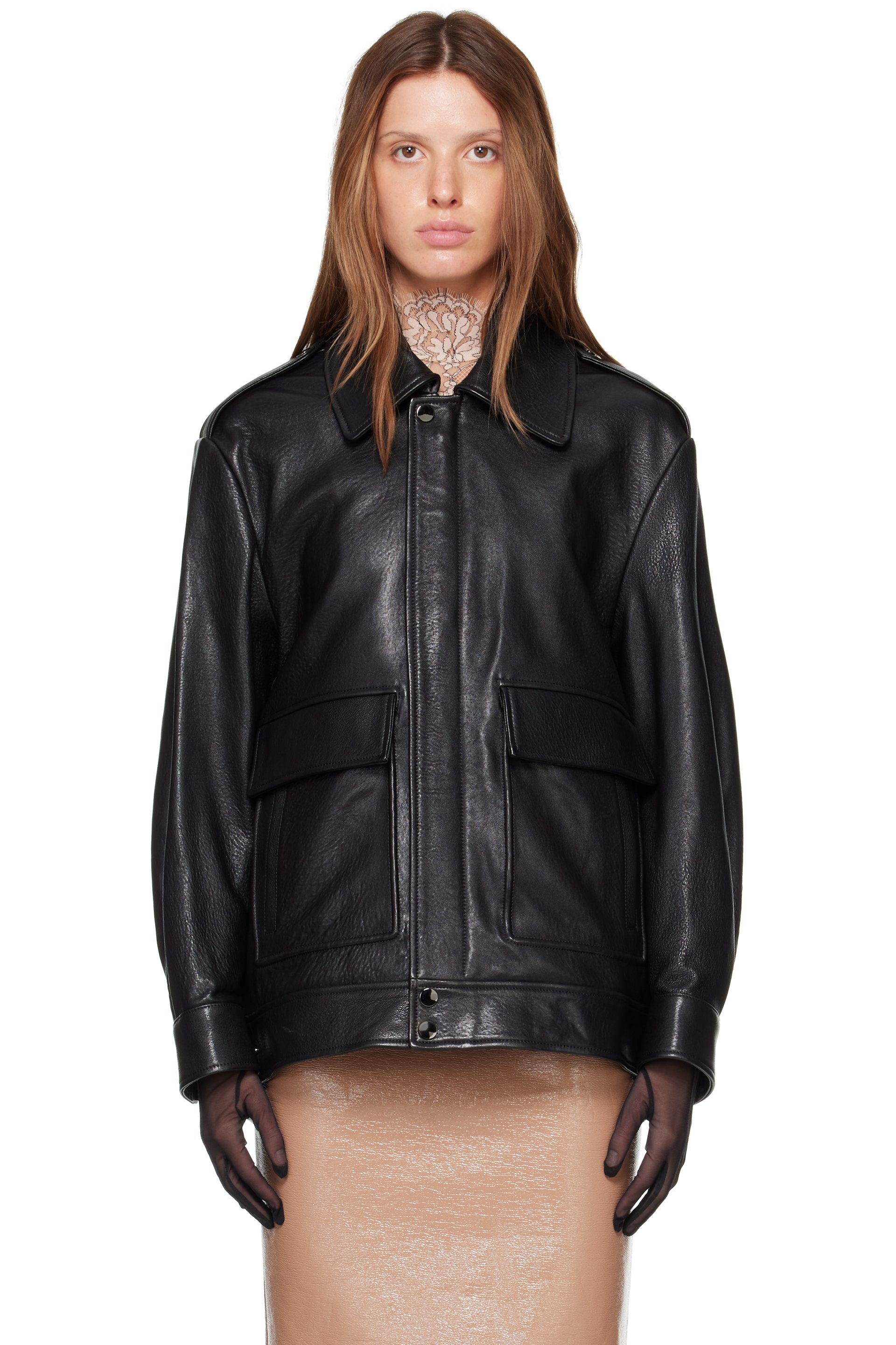 Nour Hammour - Black Drey Leather Bomber Jacket