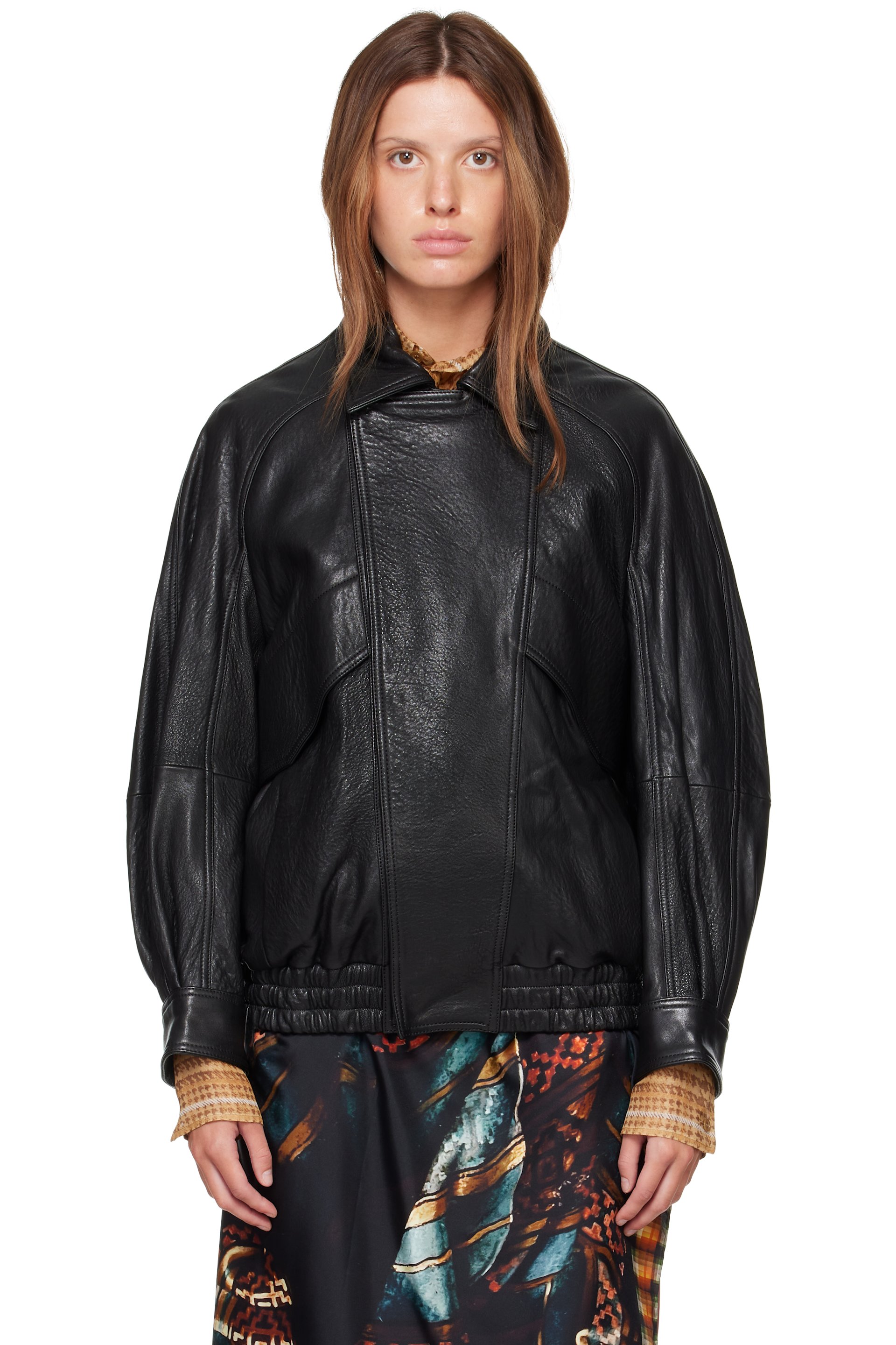 Nour Hammour - Black Rafe Sculptural Leather Bomber Jacket