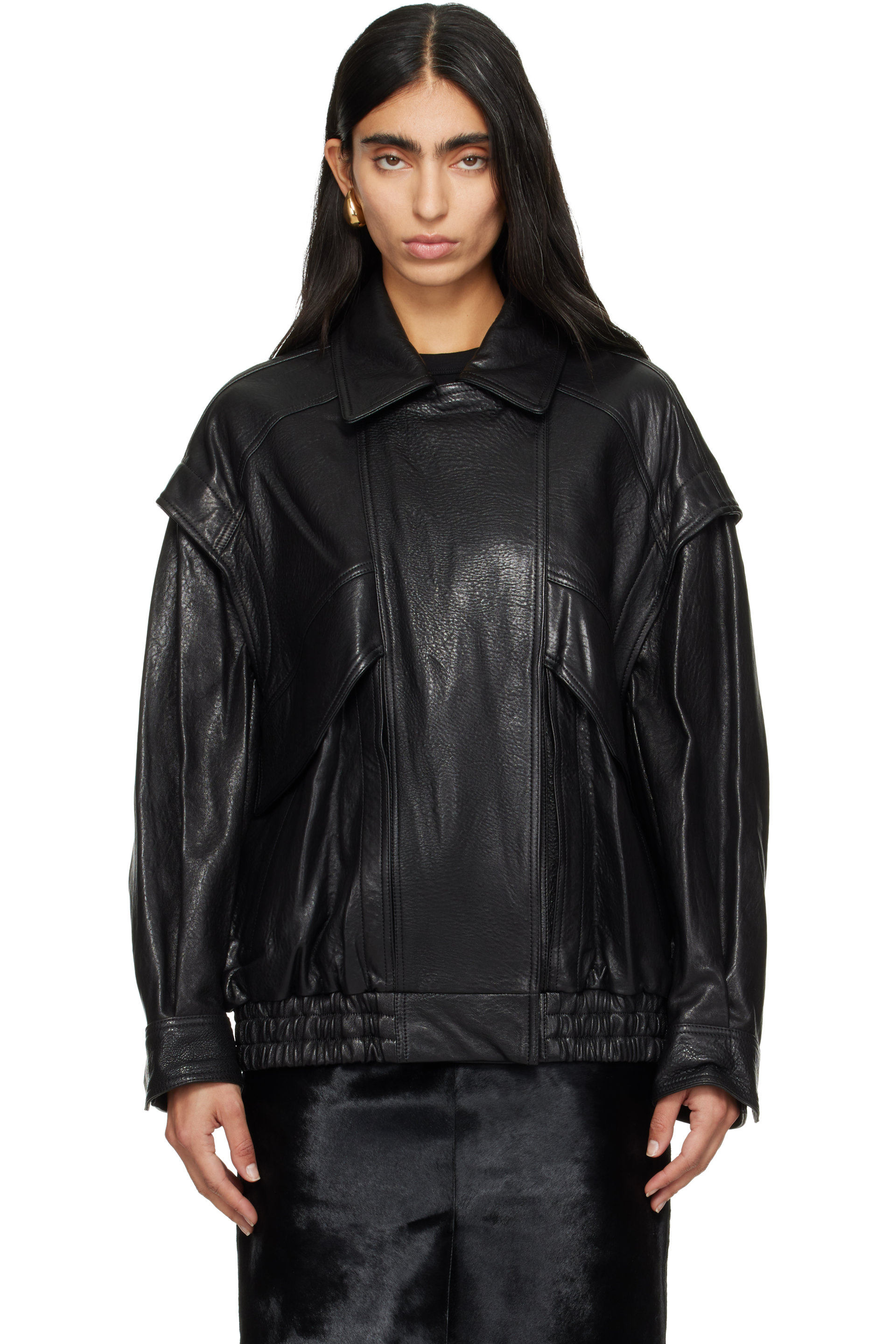 Nour Hammour - Black Micah Leather Bomber Jacket