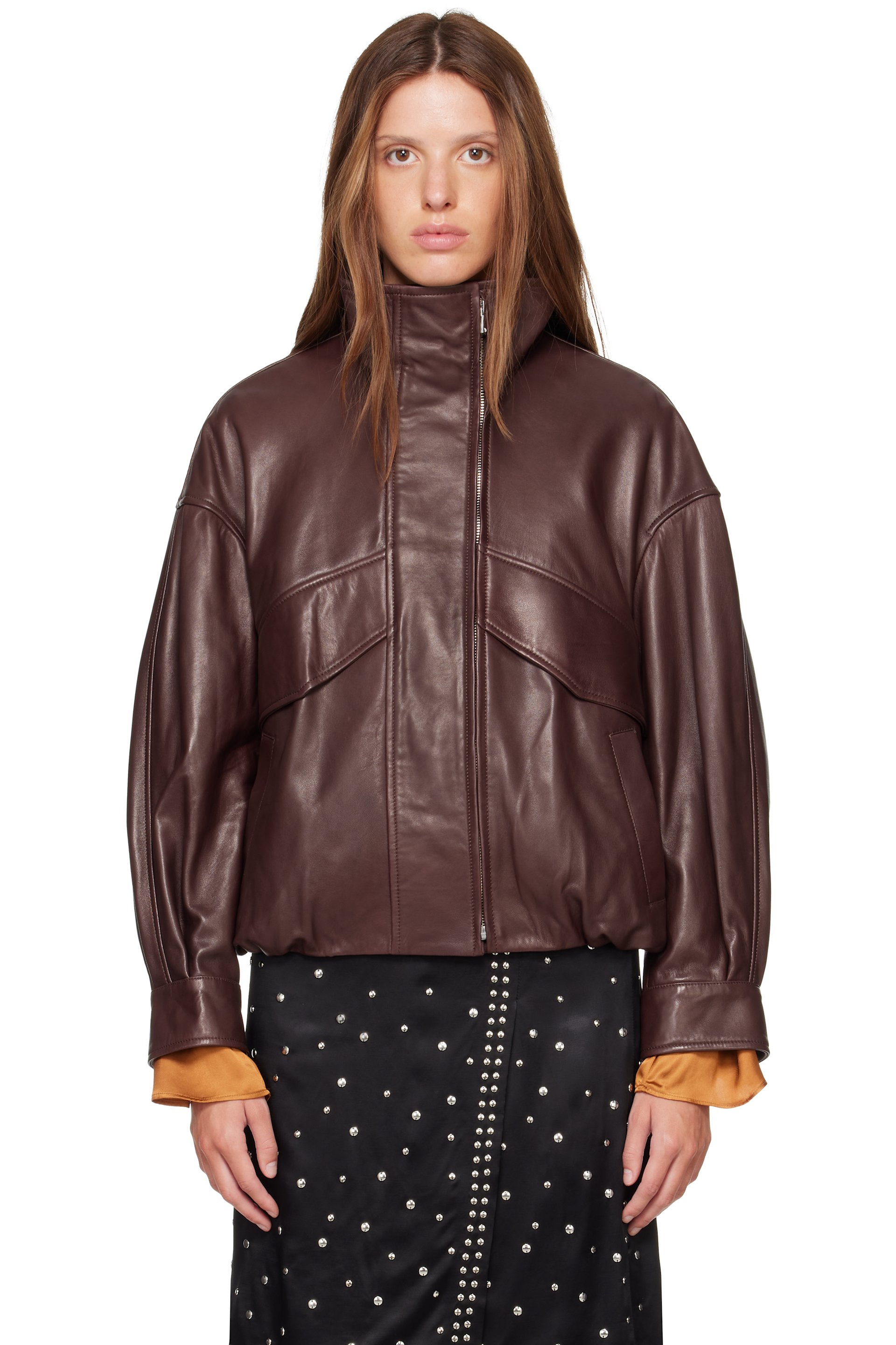 Nour Hammour - Brown Roland Leather Bomber Jacket
