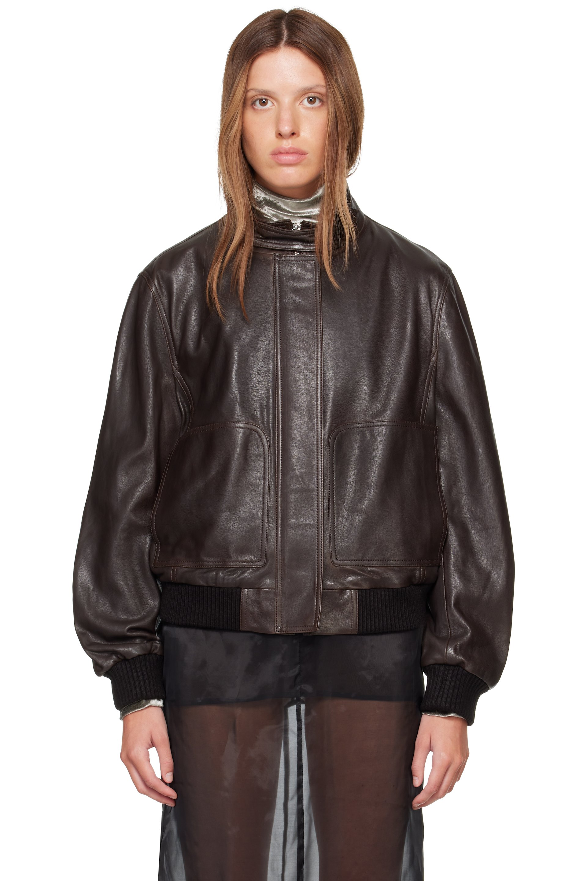Nour Hammour - Brown Rios Leather Bomber Jacket