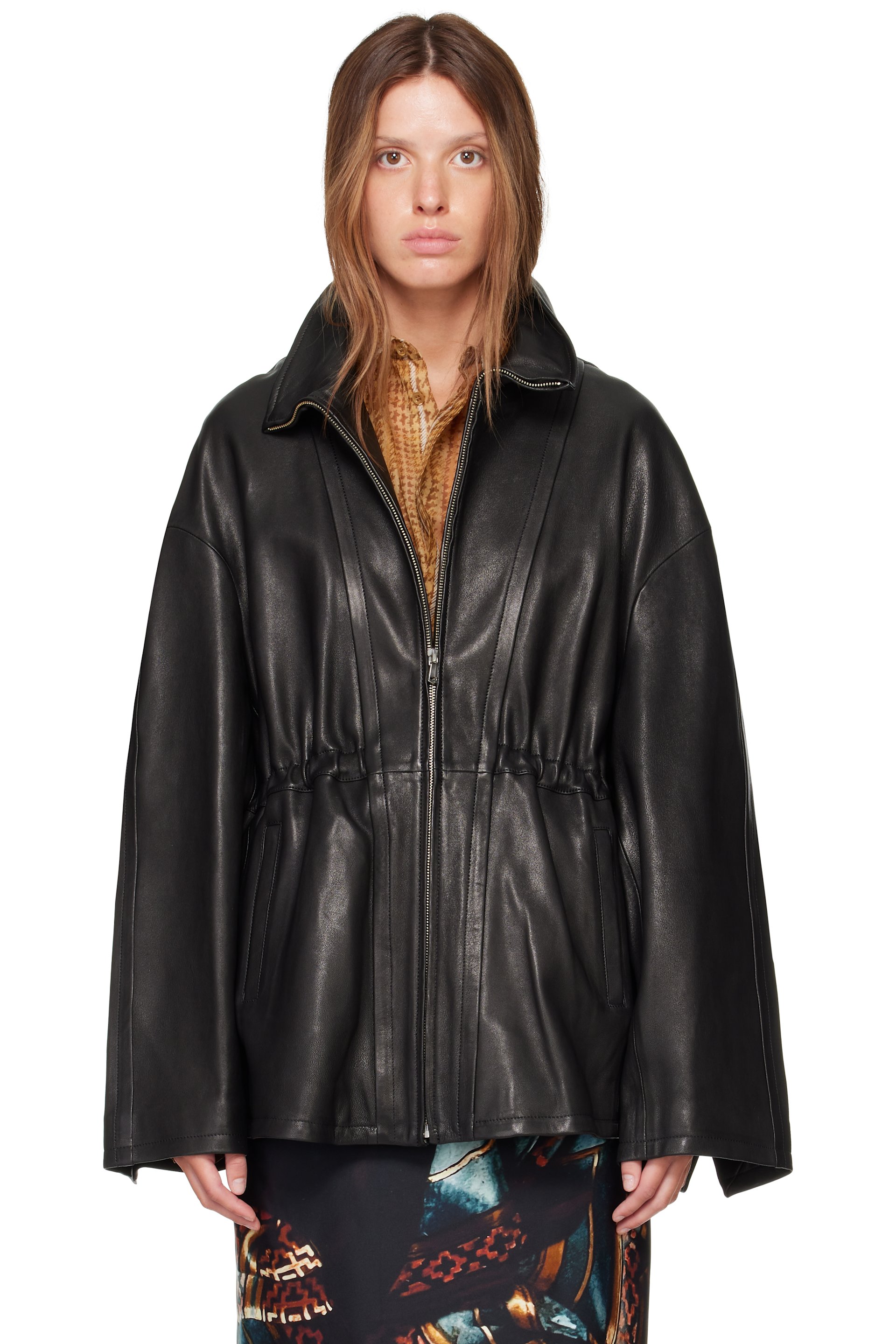 Nour Hammour - Black Passage Funnelneck Leather Jacket
