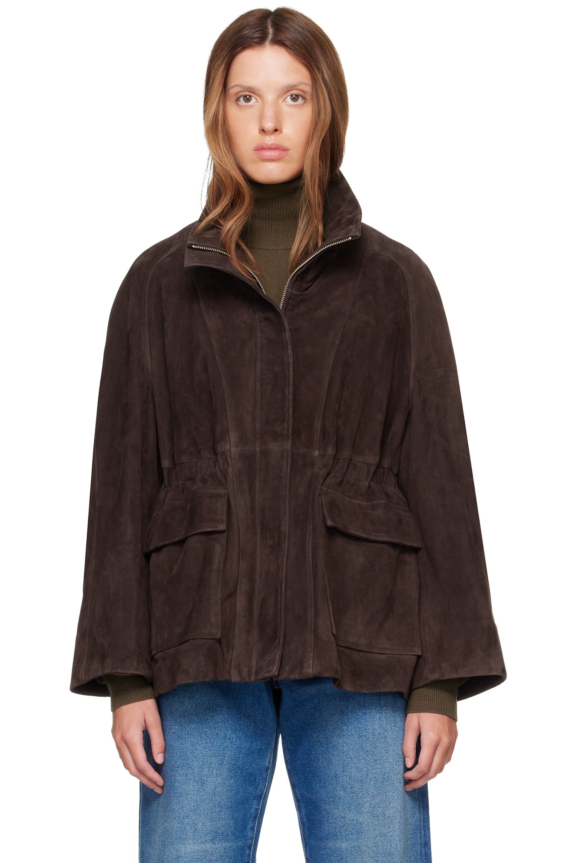 Nour Hammour - Brown Quai Funnel Leather Jacket