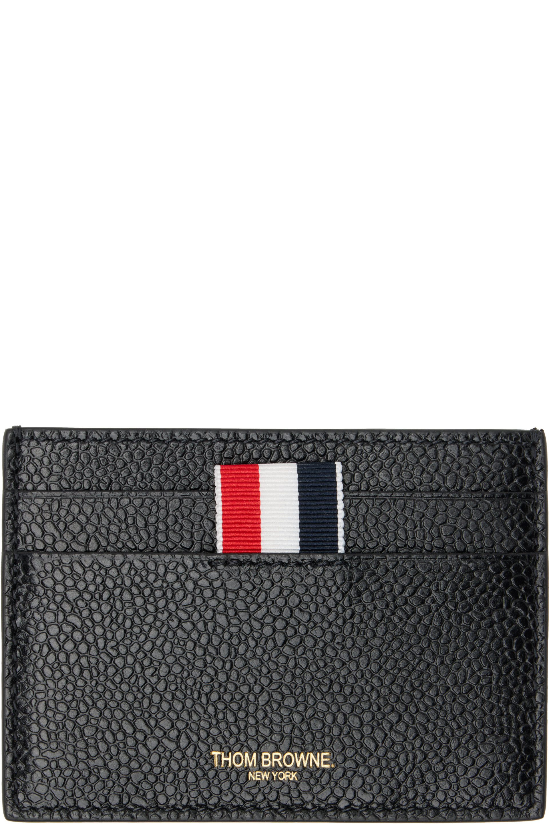 Thom Browne - Porte-carte à deux volets noir en cuir grainé