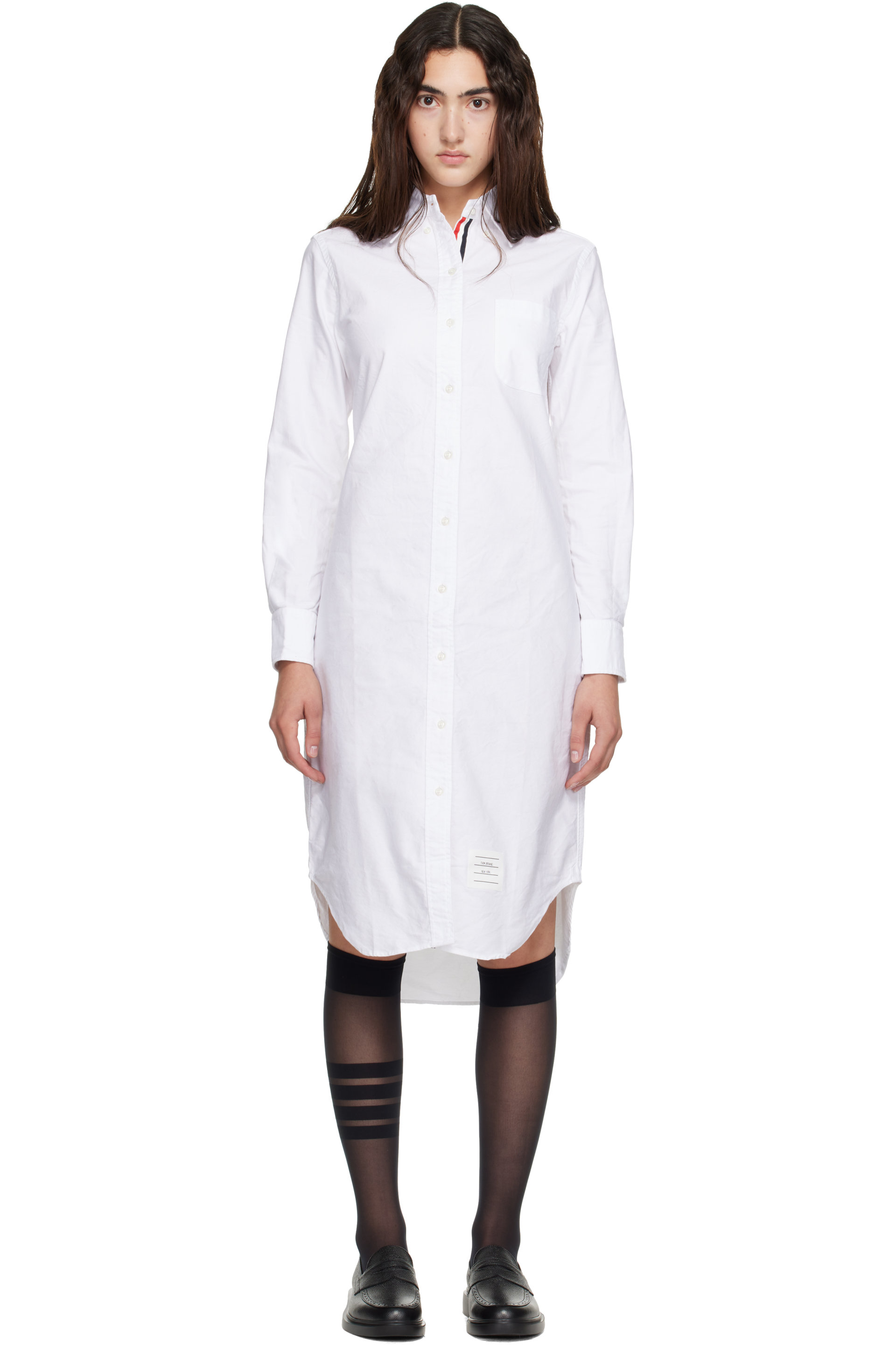 Thom Browne - White Oxford Grosgrain Placket Shirt Dress