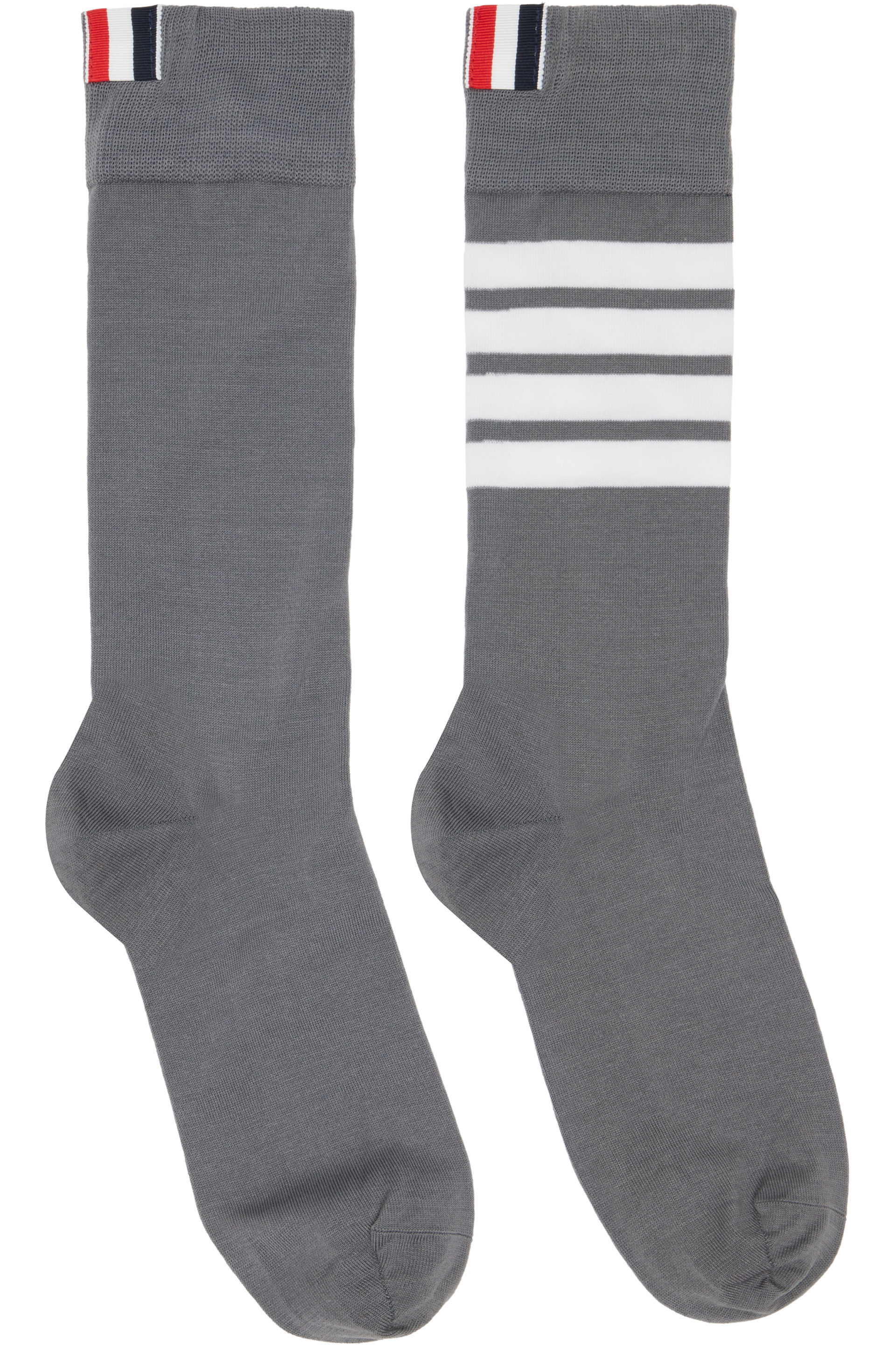 Thom Browne - Gray Cotton 4-Bar Mid Calf Socks