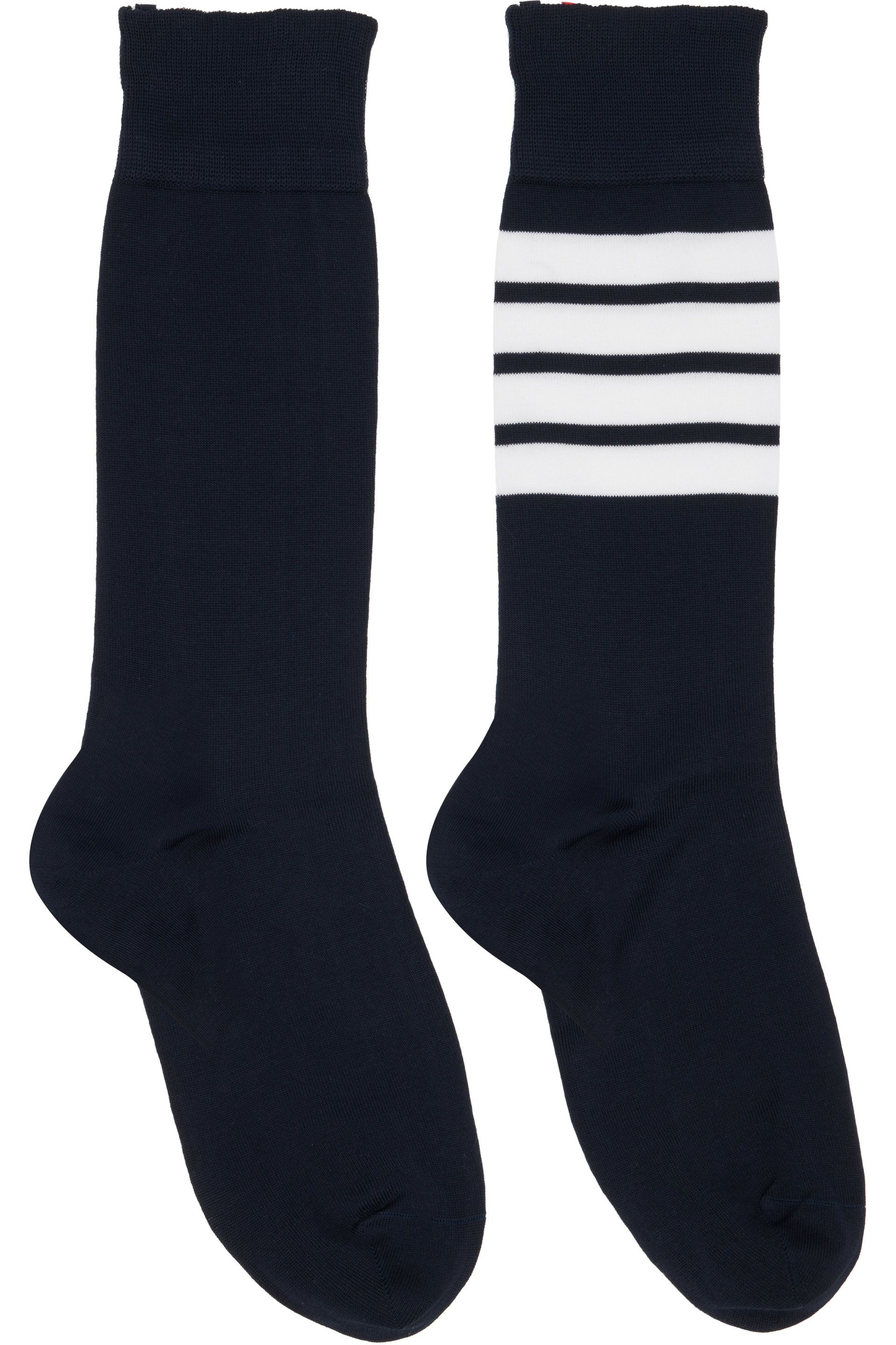 Thom Browne - Navy Cotton 4-Bar Mid Calf Socks