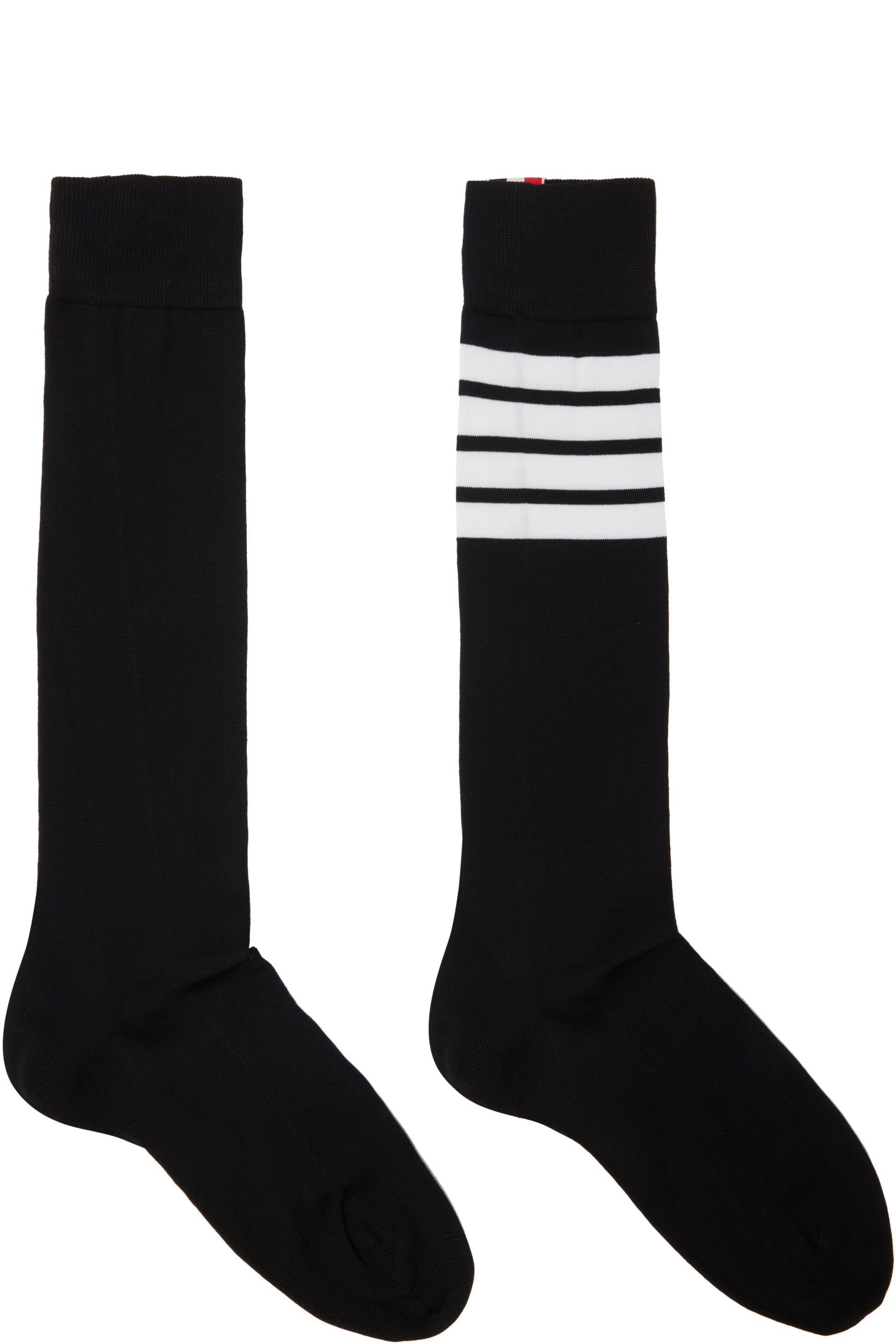 Thom Browne - Chaussettes hauteur genou légères noires en coton à quatre rayures
