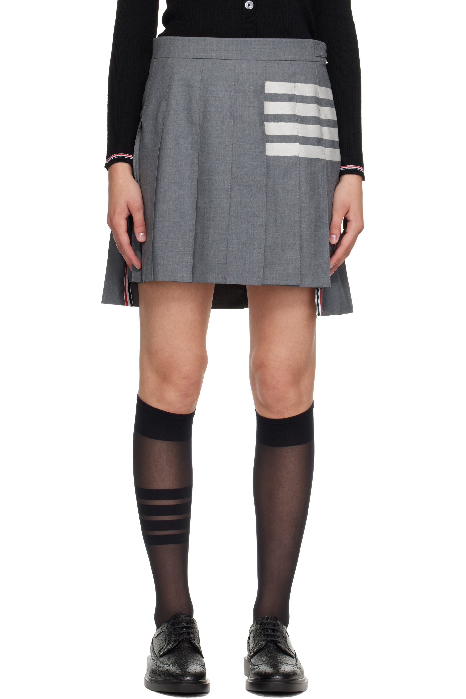 Thom Browne - Gray Plain Weave 4-Bar Pleated Miniskirt