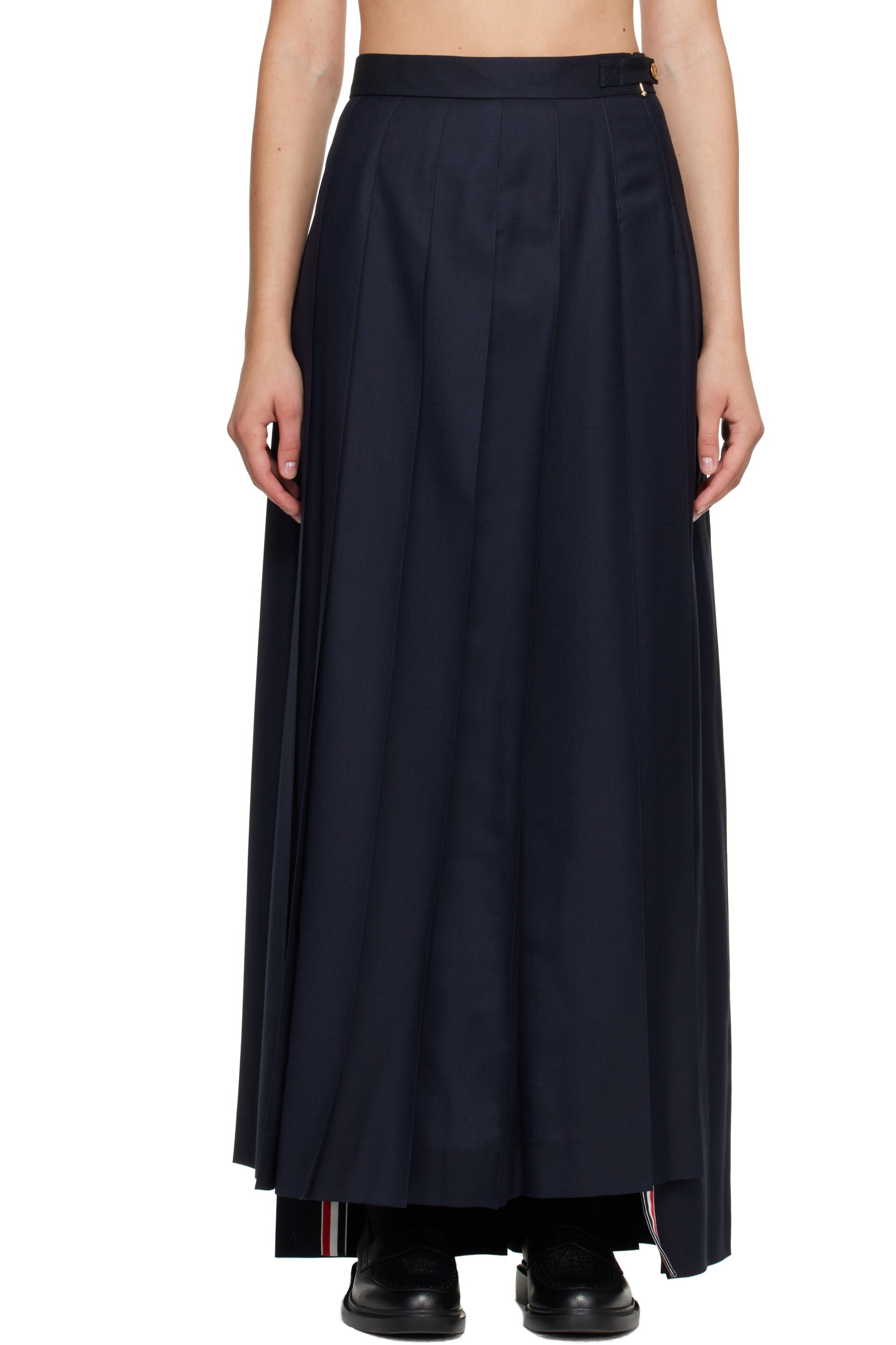 Thom Browne - Navy Super 120's Twill Pleated Maxi Skirt
