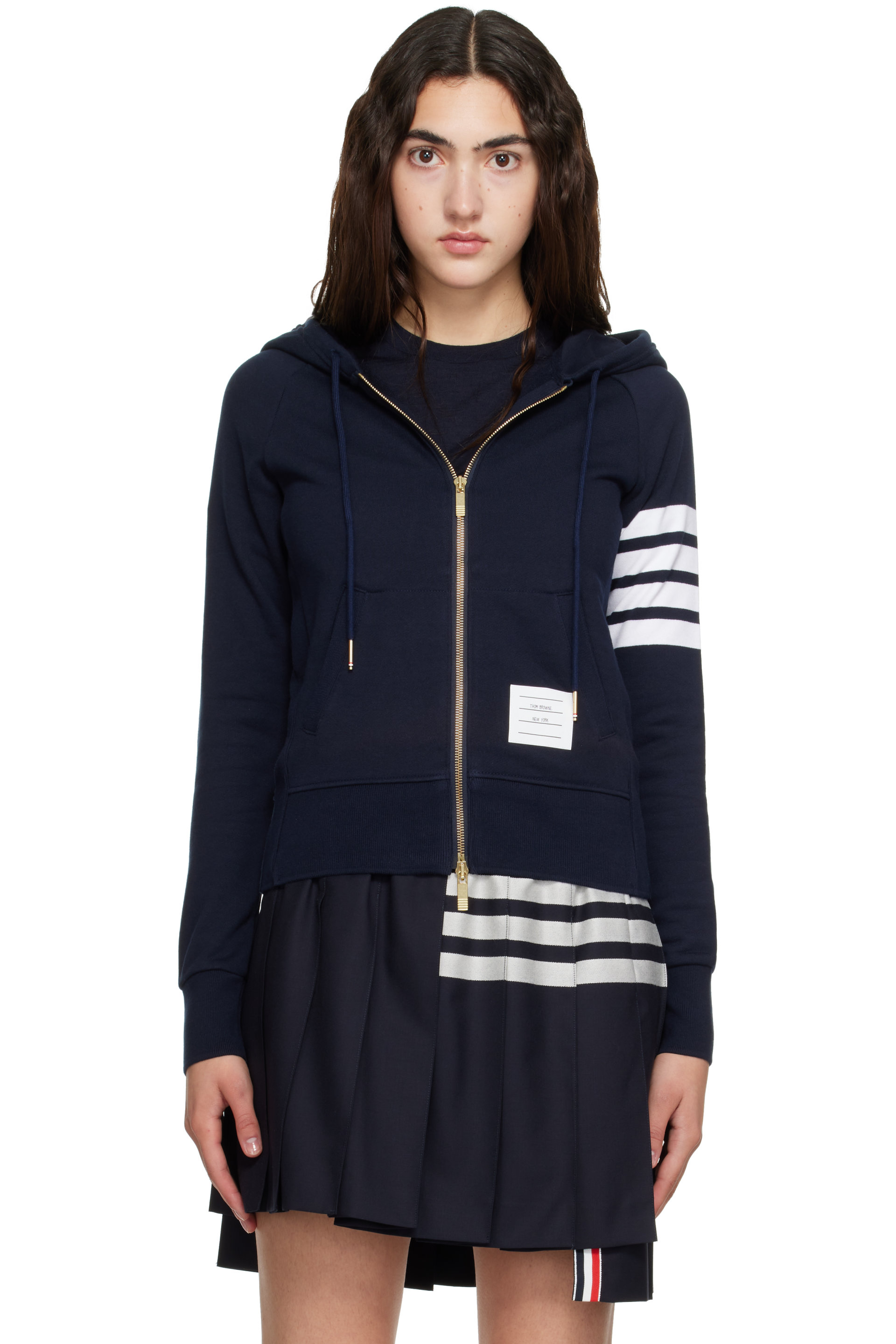 Thom Browne - Navy Classic Loopback 4-Bar Zip Hoodie